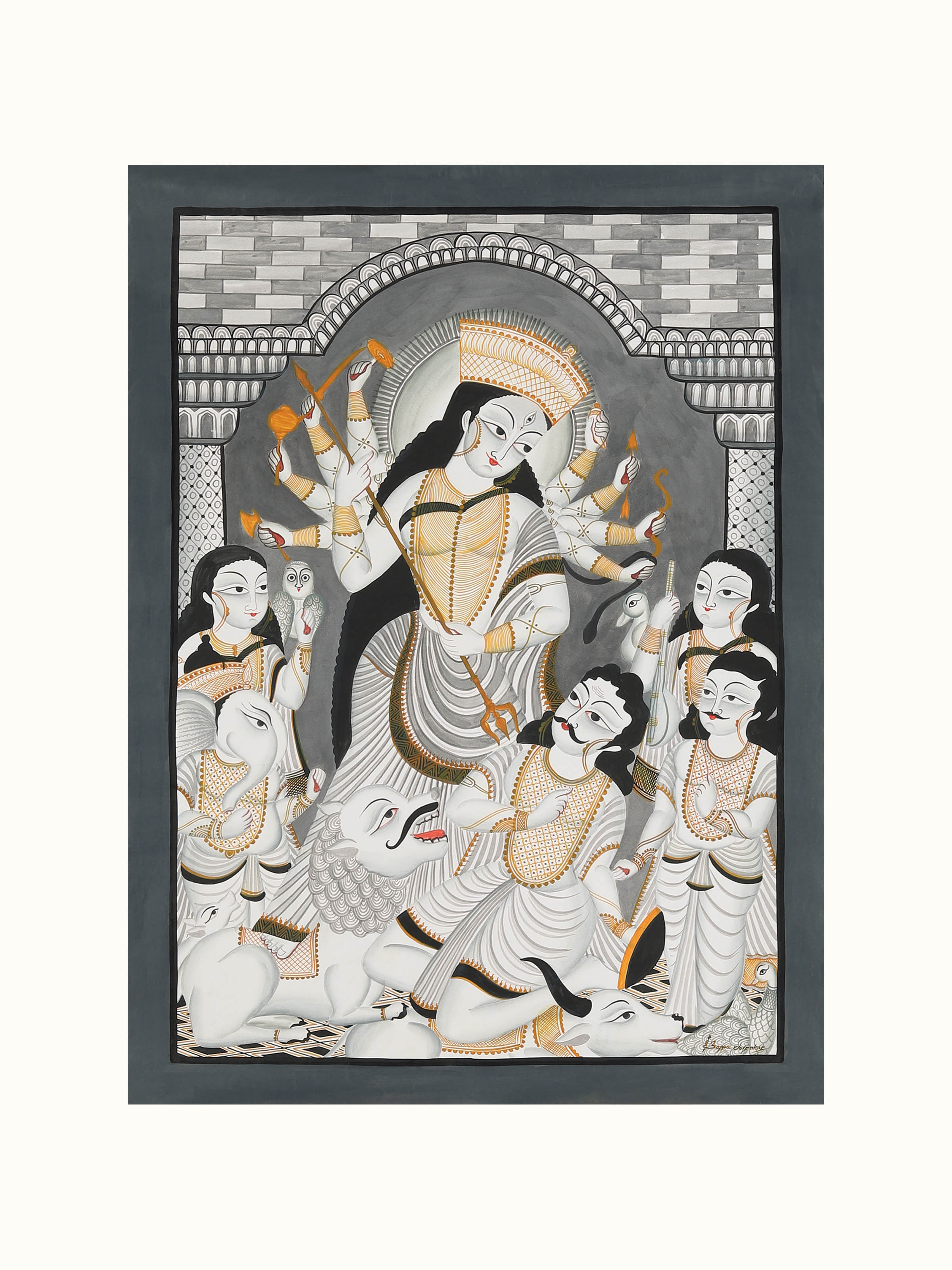 Mahishasur Mardini Kalighat Painting