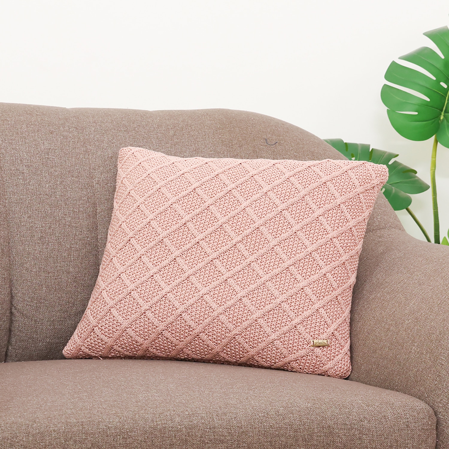 Shannon Pale Pink Knitted Cushion Cover  16X16 Inches - Pluchi