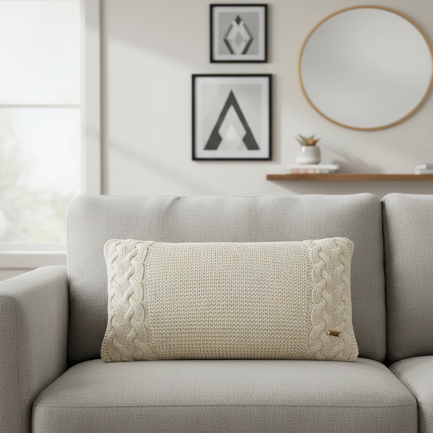 Archer Knit Cotton Pillow Cover  Natural 12X20  Inches - Pluchi
