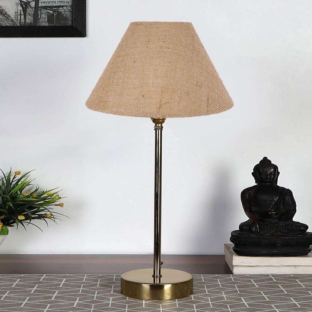 Beige Jute with Metal Gold Table Lamp