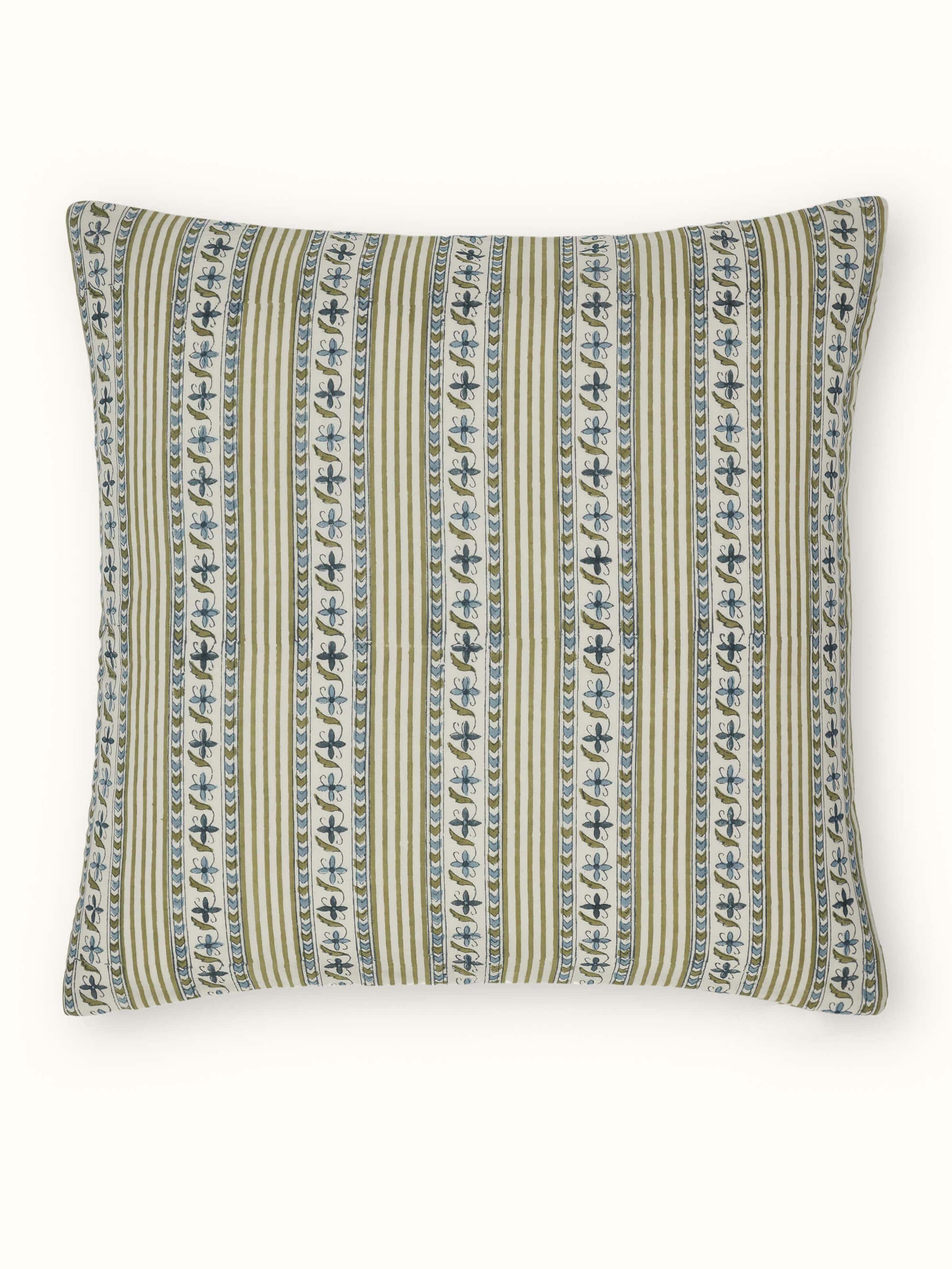 Aarunya Blue Stripe Cotton Sanganeri Hand Block Printed Cushion Cover