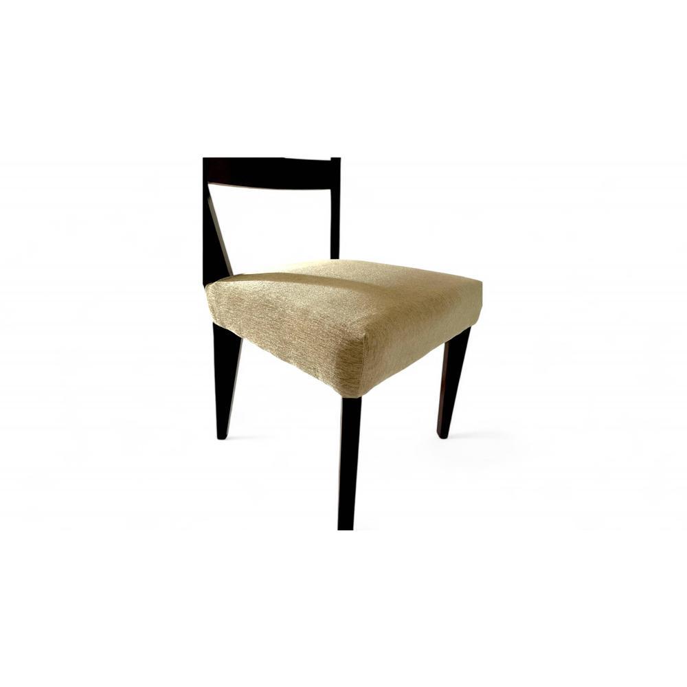 Newport wood Set of 2 Dining Chairs in Beige Mossy Fabric Cushioning with DARK WALNUT FINISH