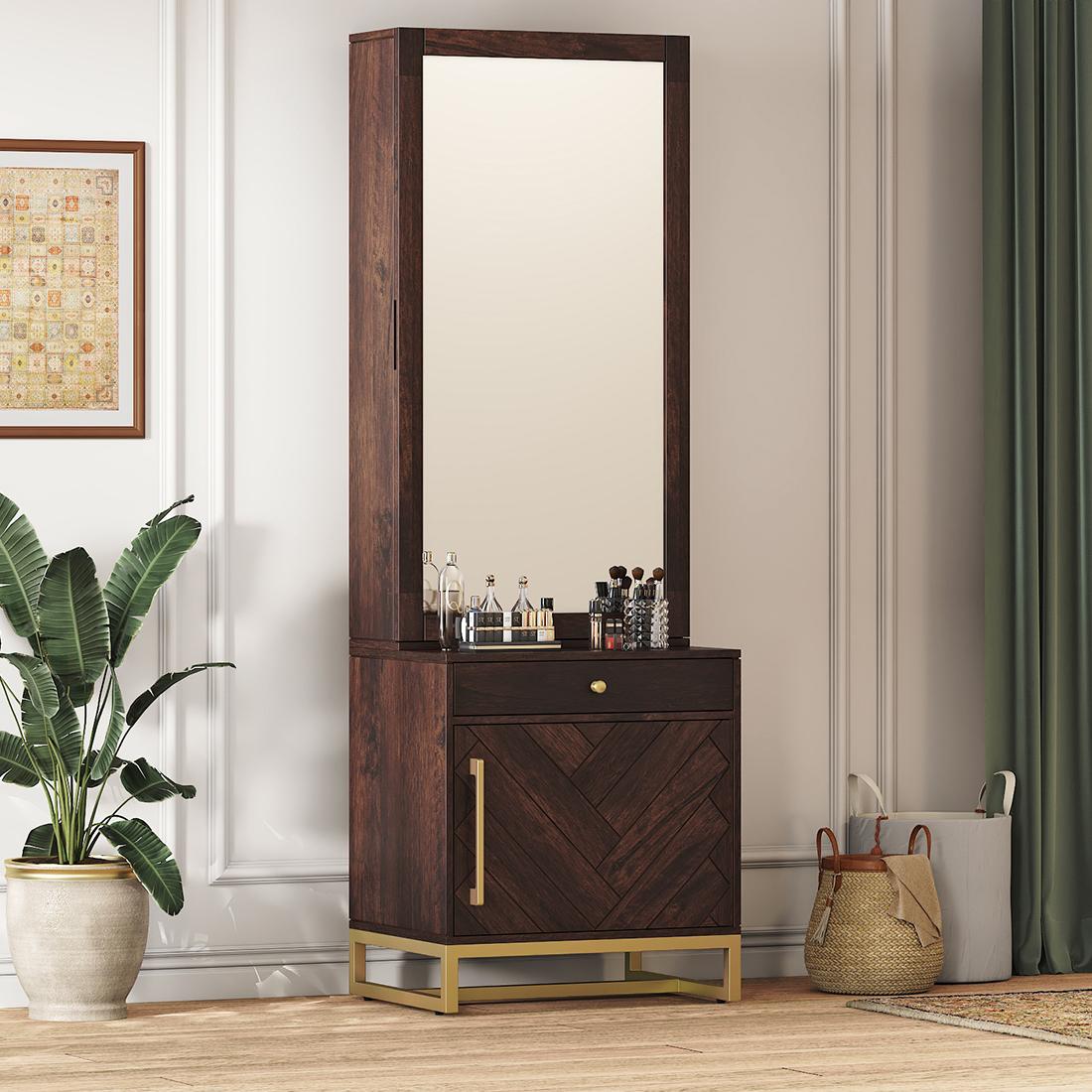 Nina Dressing Table With Storage Drawer in Walnut Finish