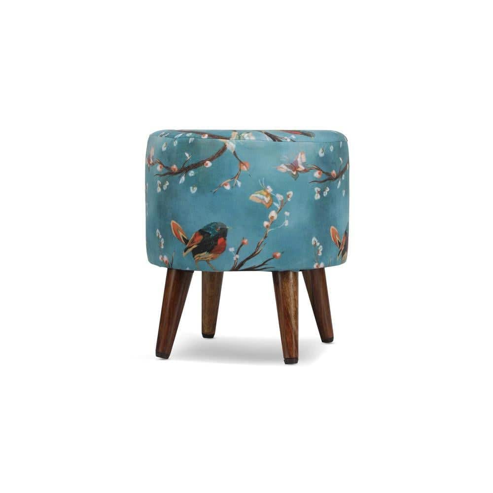 Aurelia Solid Wood  Ottomon in  Blue Colour