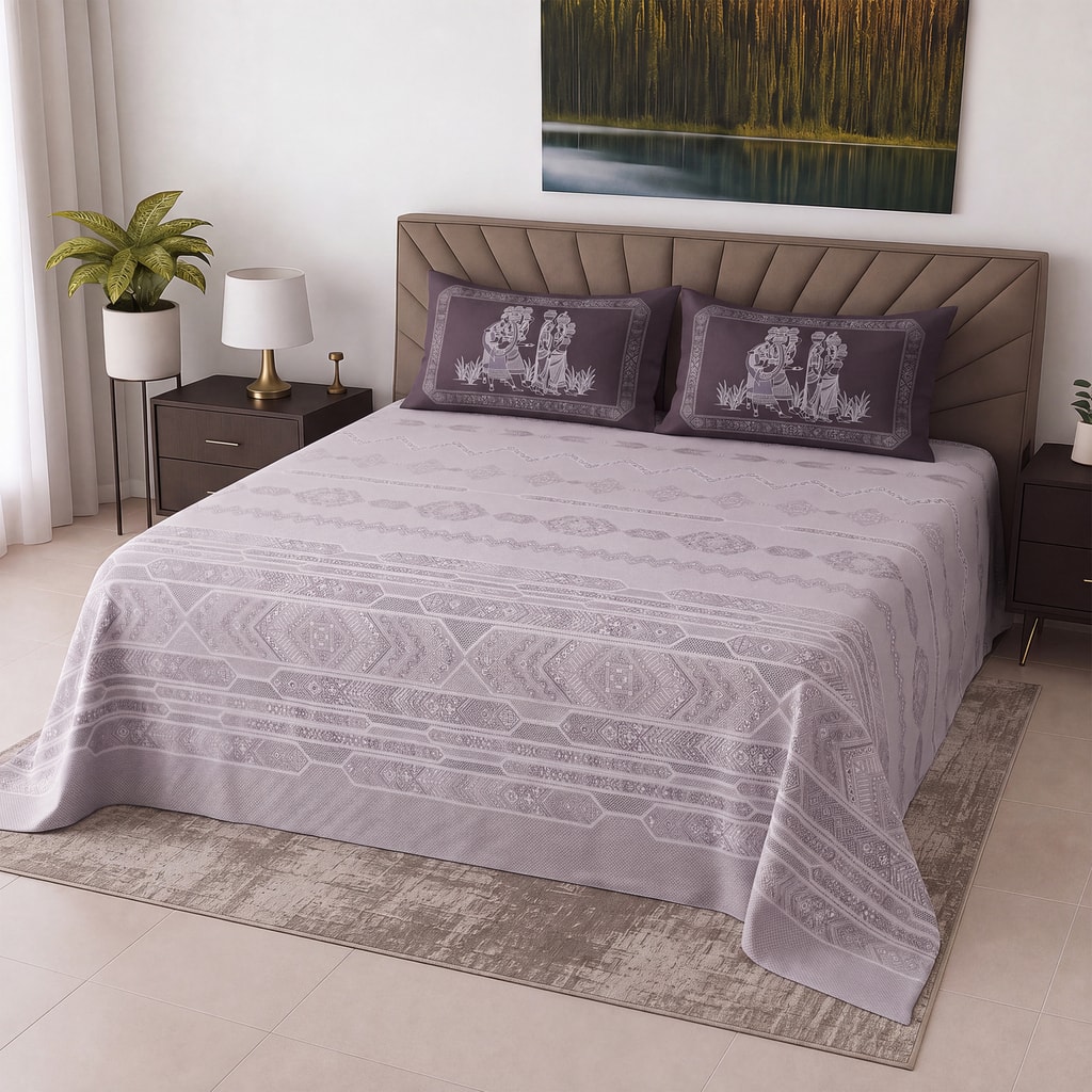 Lavender Floral Cotton 400 Tc Flat Super King Bed Size Sheet With 2 Pillow Cover