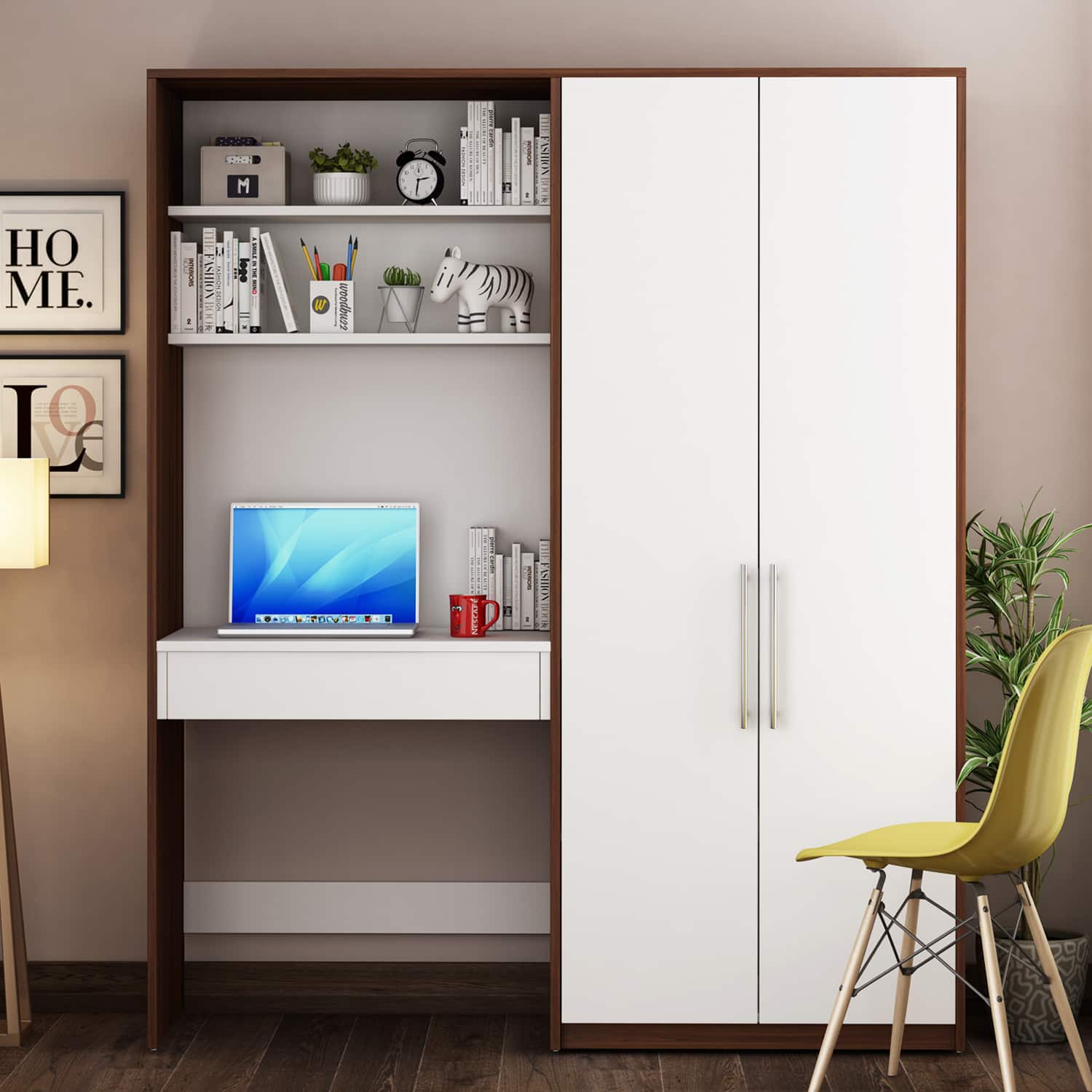 Crest Study Table Cum Wardrobe Walnut and Frosty White