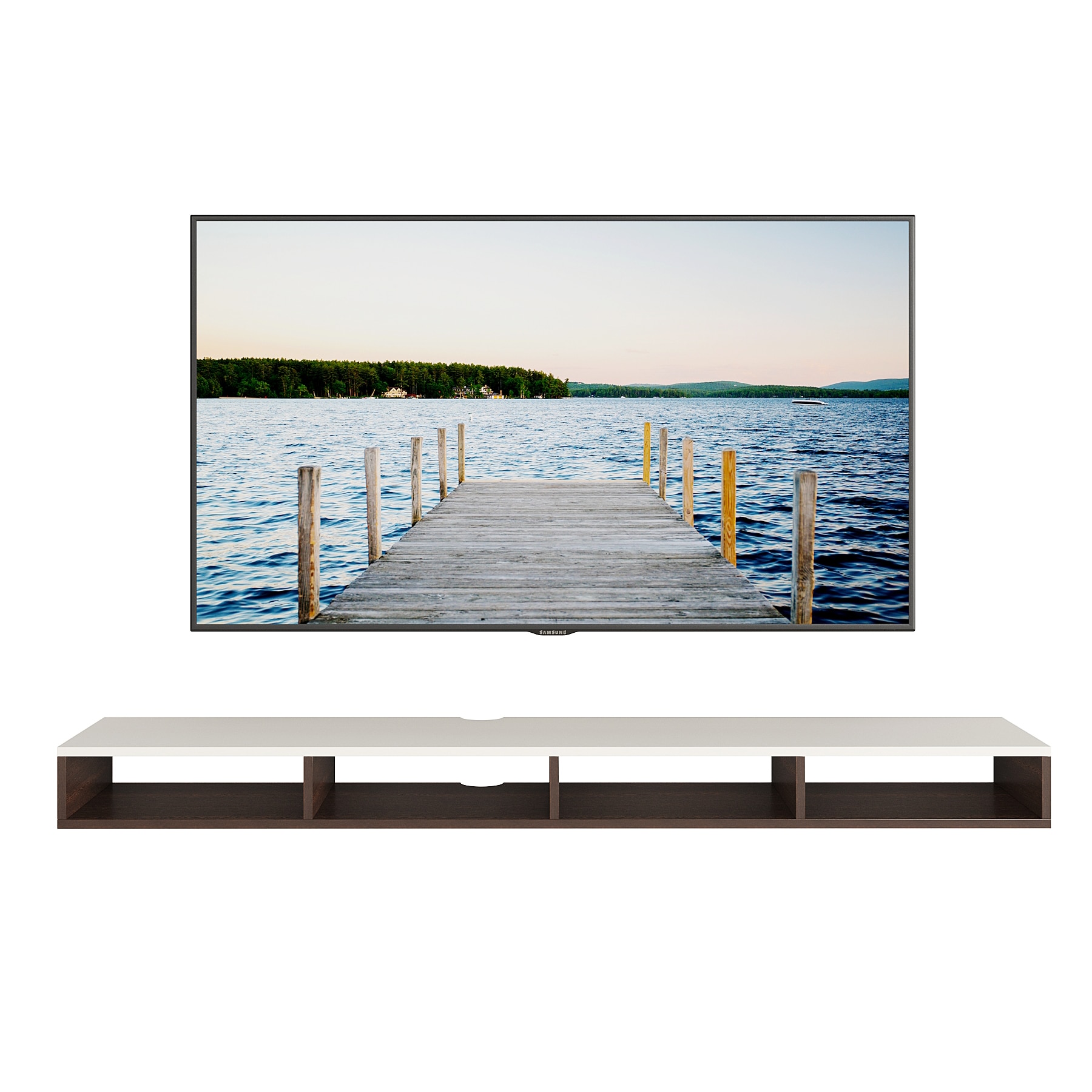 BLUEWUD Primax Solo Large Engineering Wood Wall Mount TV Entertainment Unit Set Top Box Stand/TV Cabinet Panel with Shelves for Books & D�cor Display Unit, Ideal for 55� (Wenge & White)