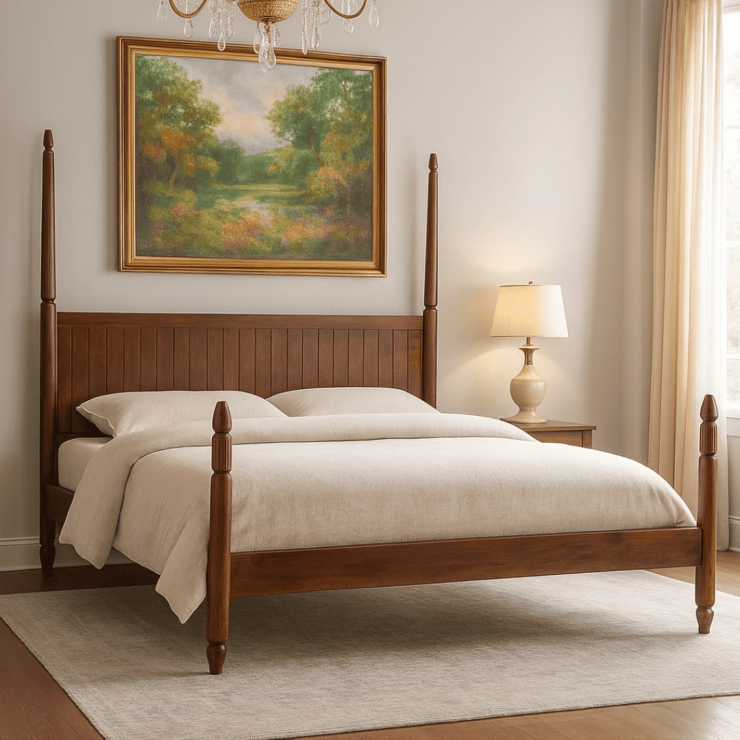 Dynasty Solid Wood Non Storage King Bed in Provincial Teak Finish