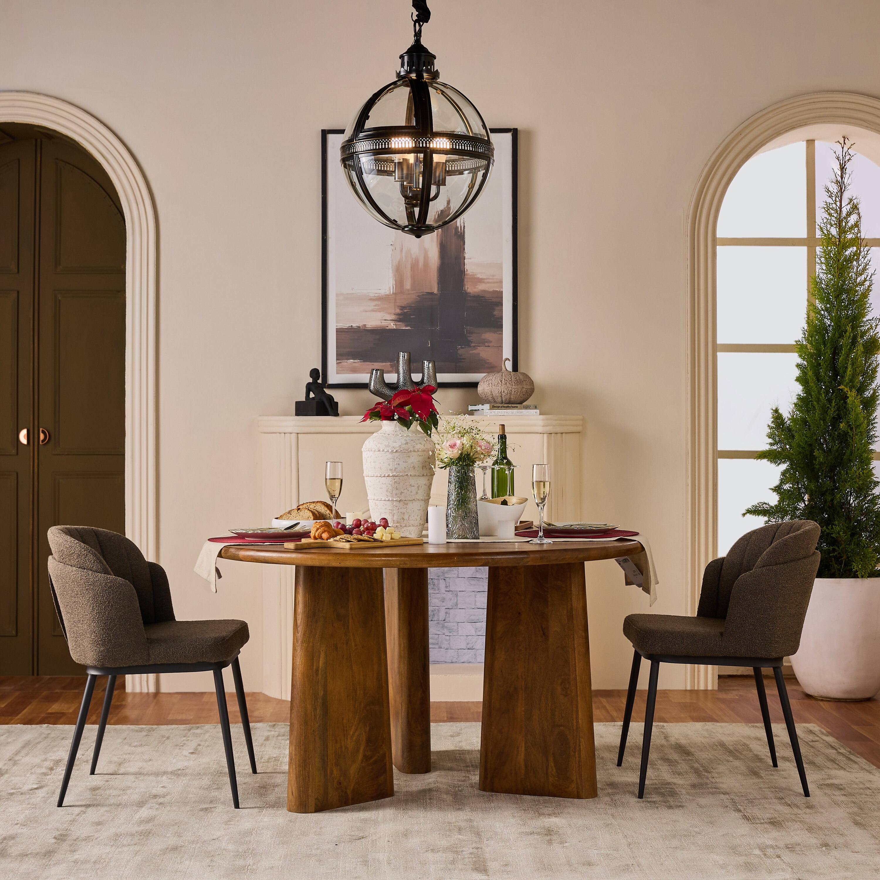 Perivelle Grace Solid Wood 4 Seater Dining Table in Brown Finish - Living Shape