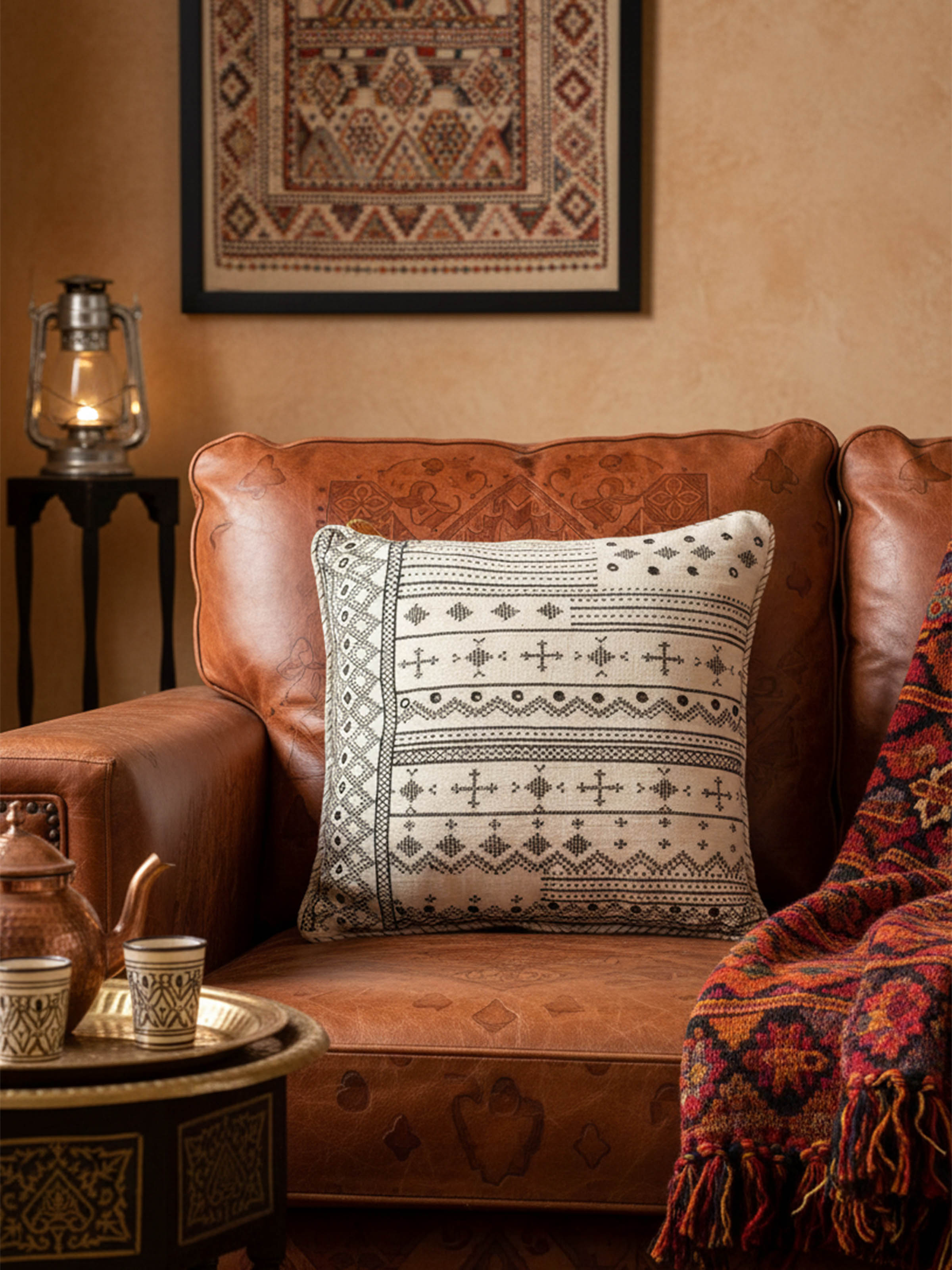 Folk Geo Hand Embroidered Panel Cushion Cover