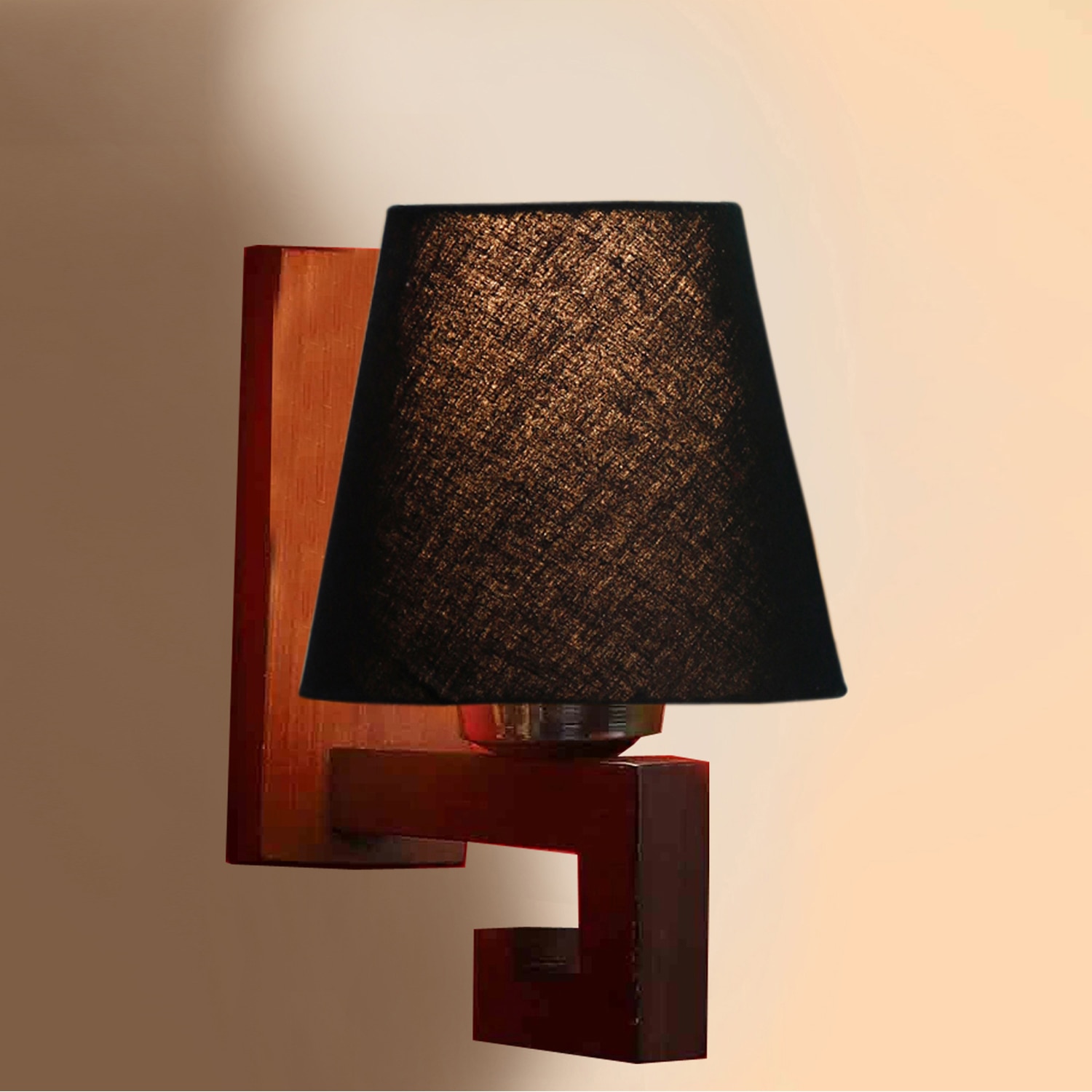 Devansh Solid Wood Electric Wall Light in Black Colour with Black Shade Count of 1 Light