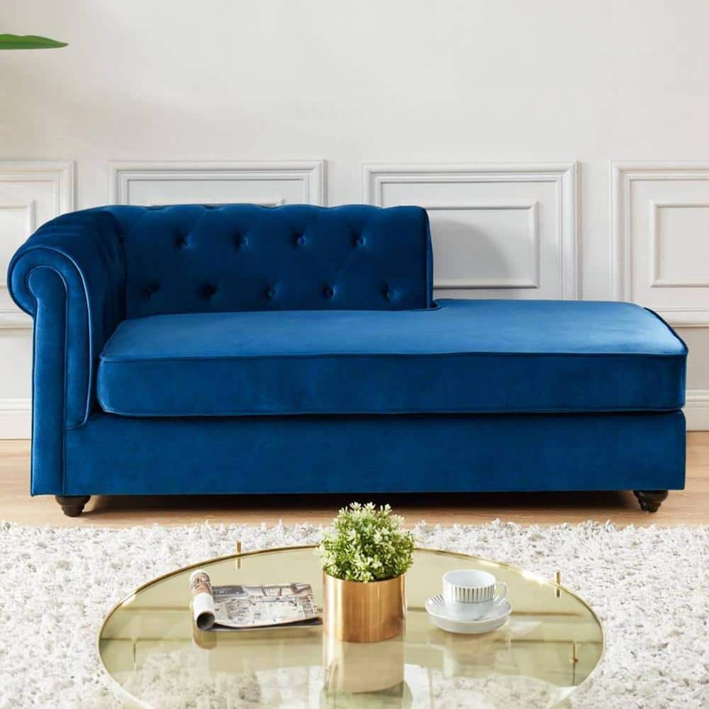 Ease Velvet Chaise Launger in Navy Blue Colour