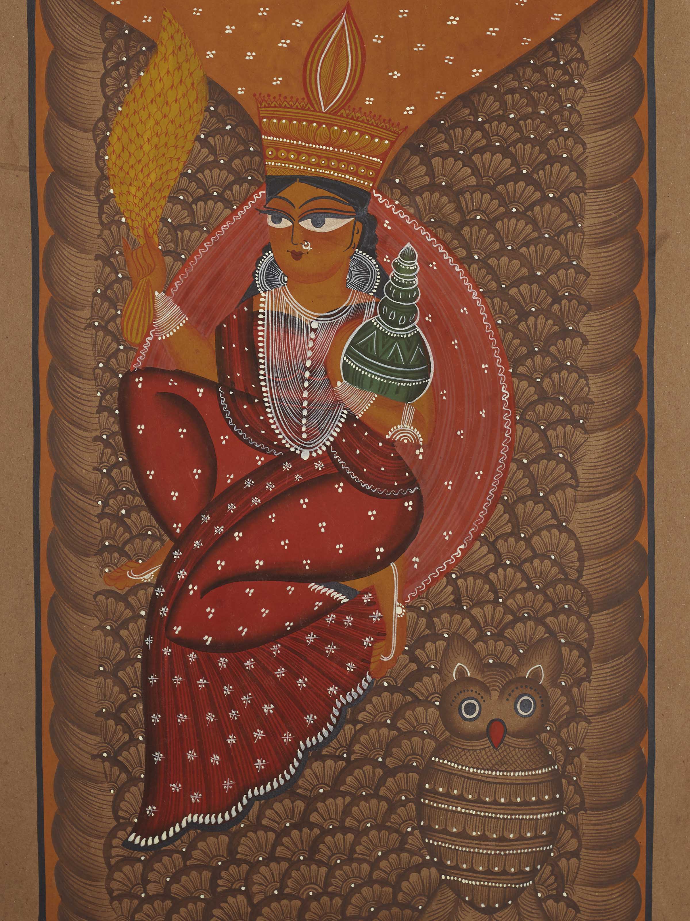 Detail shot of Devi Kalighat painting highlighting intricate artwork