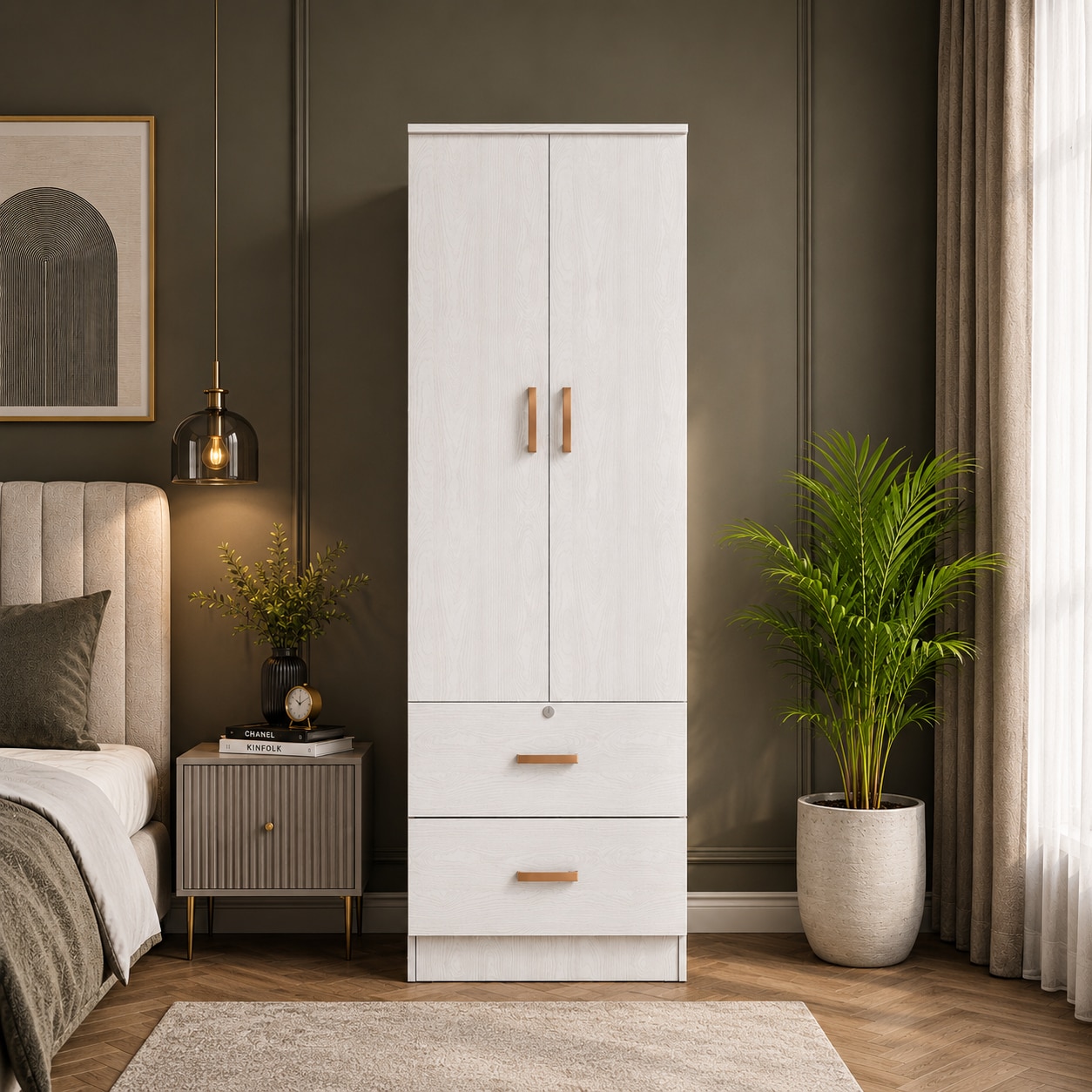 Ren 2 Door Engineered Wood Wardrobe in Silver Oak Finish