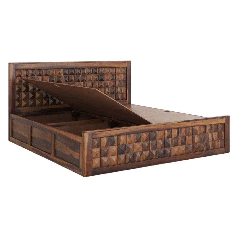 Keaton Sheesham Wood Queen Size Bed Box Storage Provincial Teak Finish (60 x 78 inches)