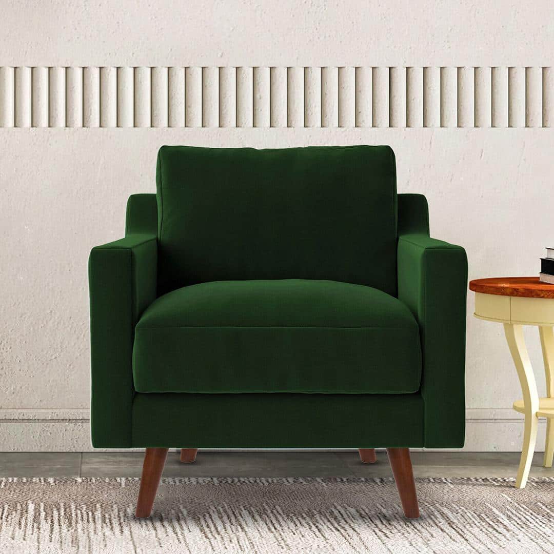 Reiti Velvet 1 Seater Sofa in Green Colour