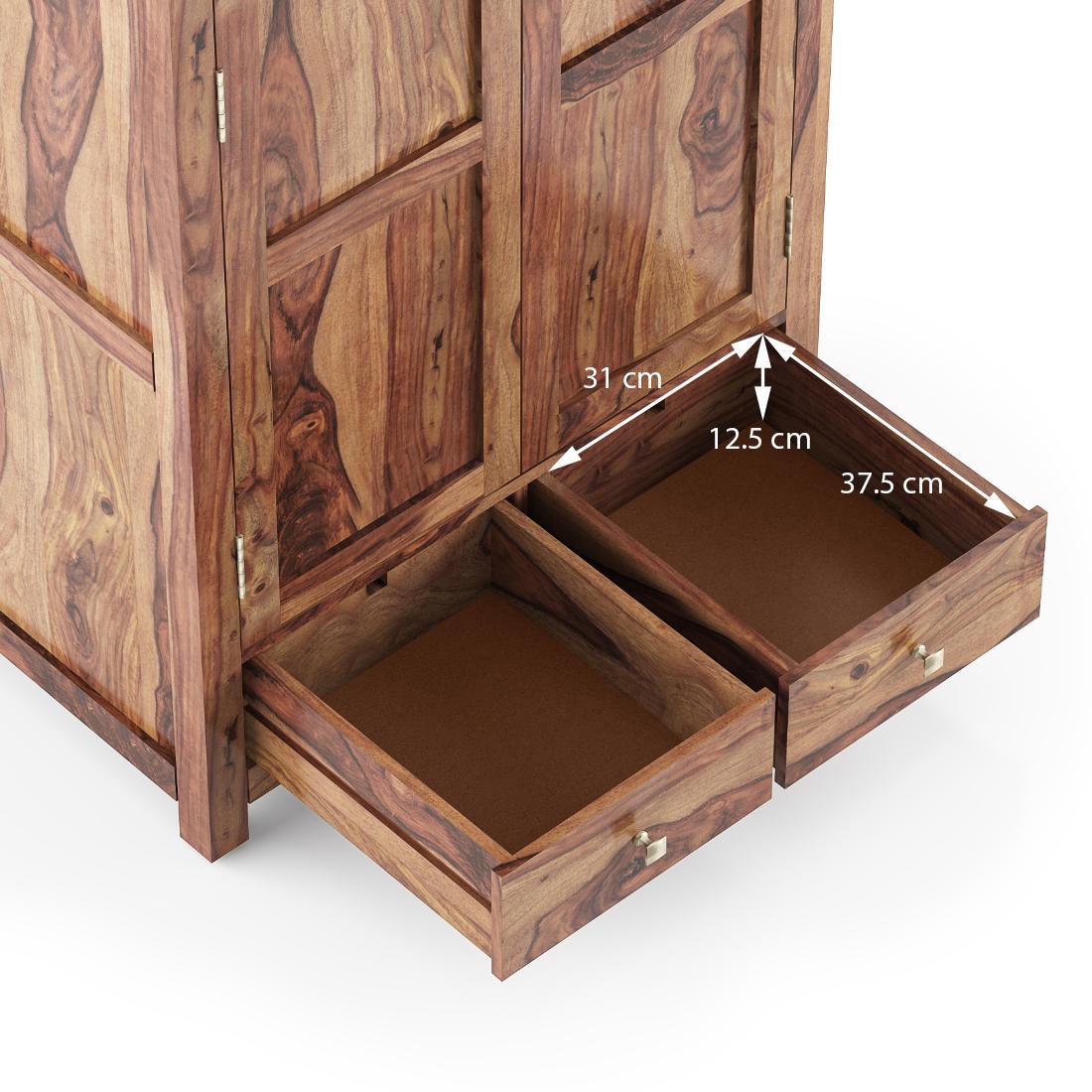 Fidora Solid Wood 2 Door Wardrobe in Teak Finish