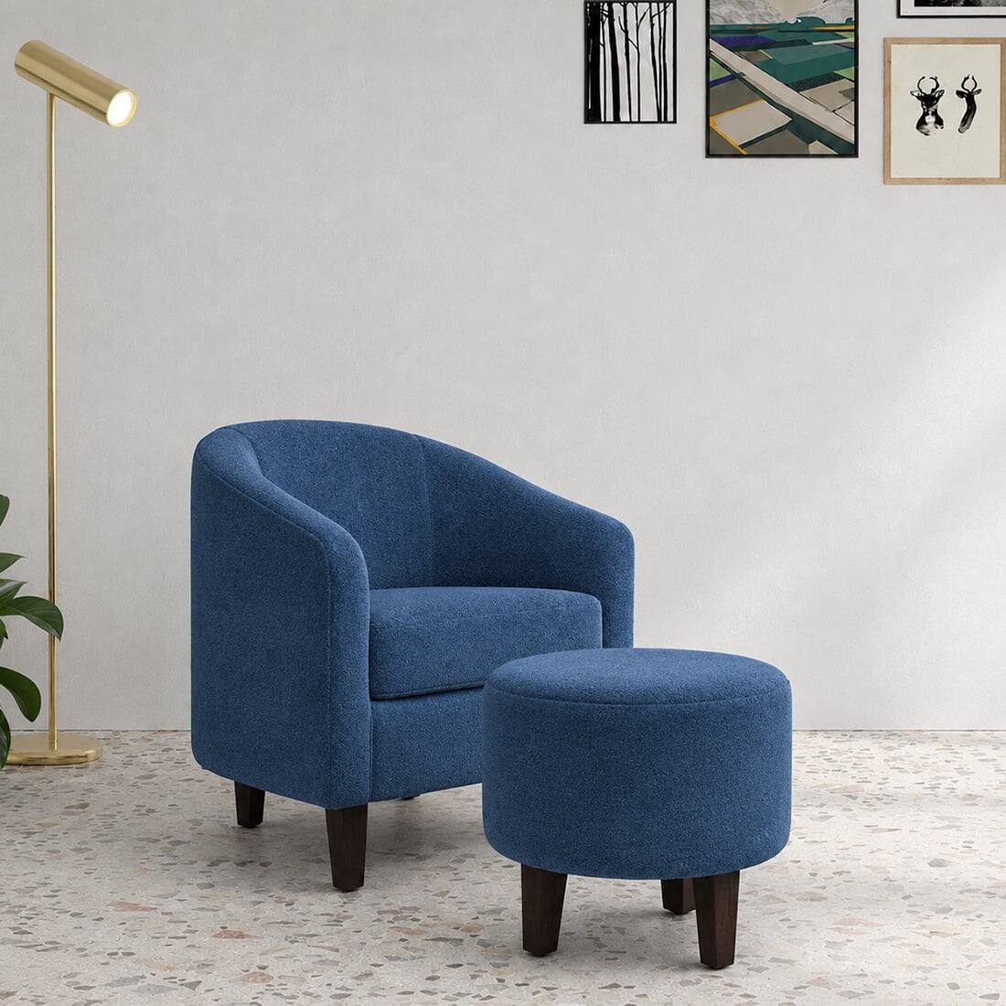 Daviana Boucle Fabric Lounge Chair in Blue Colour - KURSIWALLAH