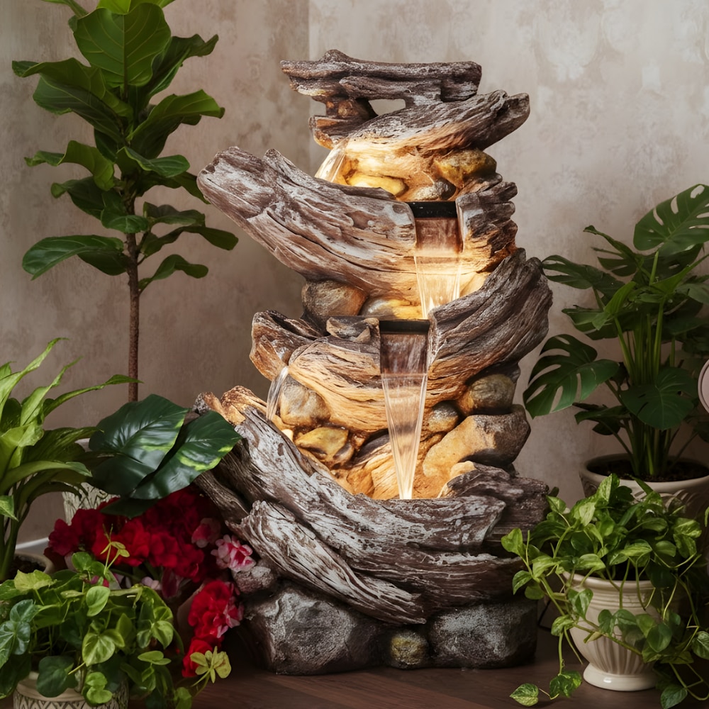 Wine Wood Stone Indoor Water Fountain - Expleasia