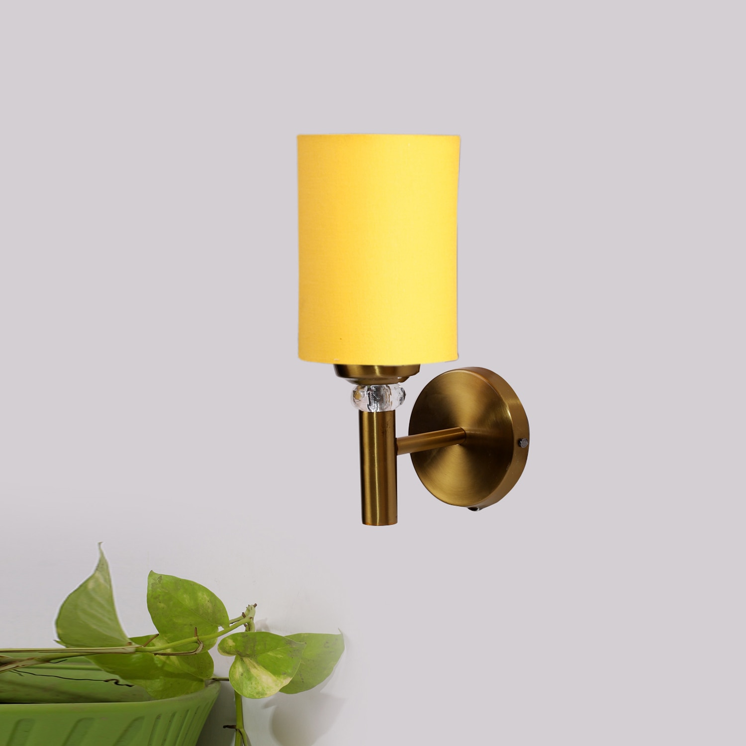 Devansh Metal Electric Wall Light in Gold Colour with Yellow Shade Count of 1 Light - Devansh