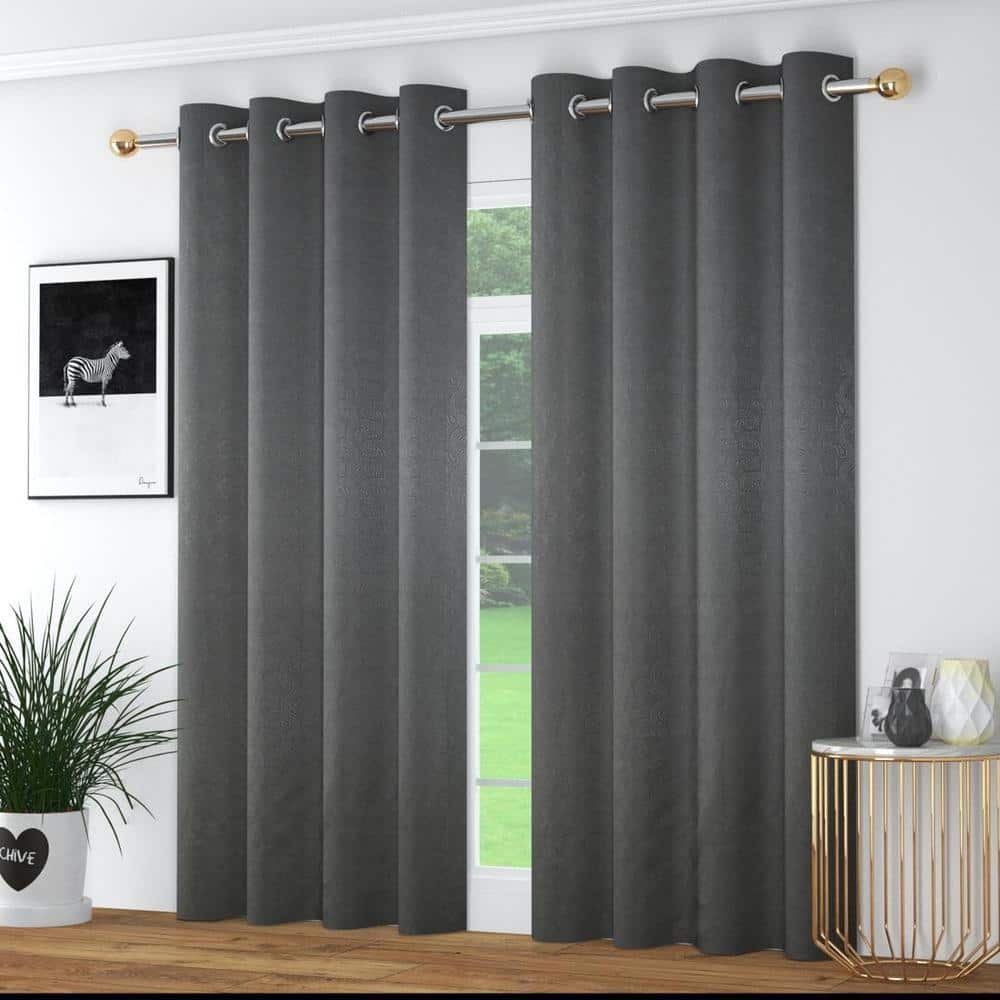 Floral Emboss Pack of 2 Blackout Window Curtains