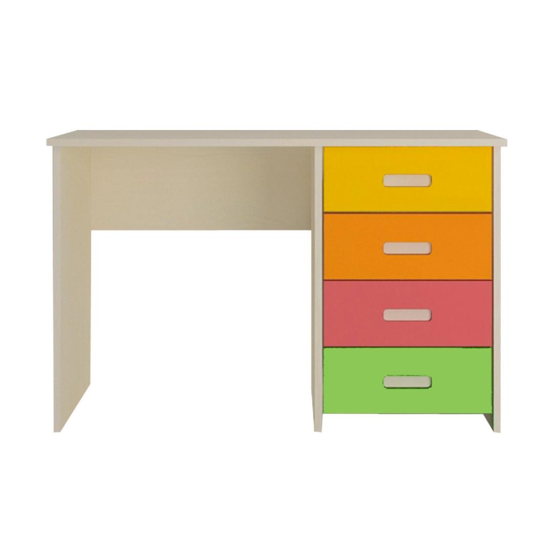 Cherokee Multicolor Kids Student Desk with 4 Handle Less Drawers in Light Woodgrain Mango Yellow Colour
