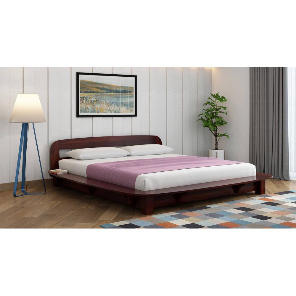 Bardot Solid Wood Queen Size Non Storage Bed In Walnut Finish