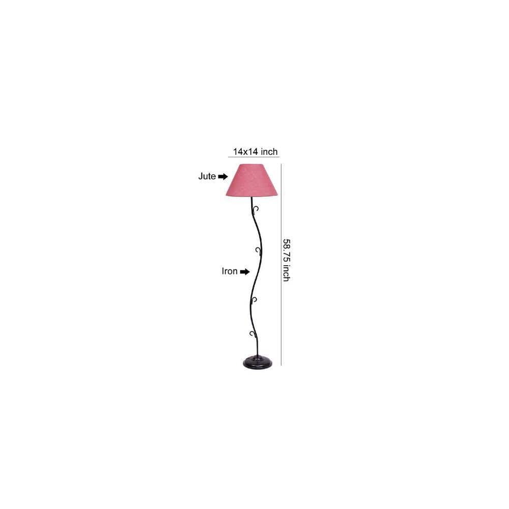 Lisandro Pink Natural Fiber Floor Lamp with Black Iron Base