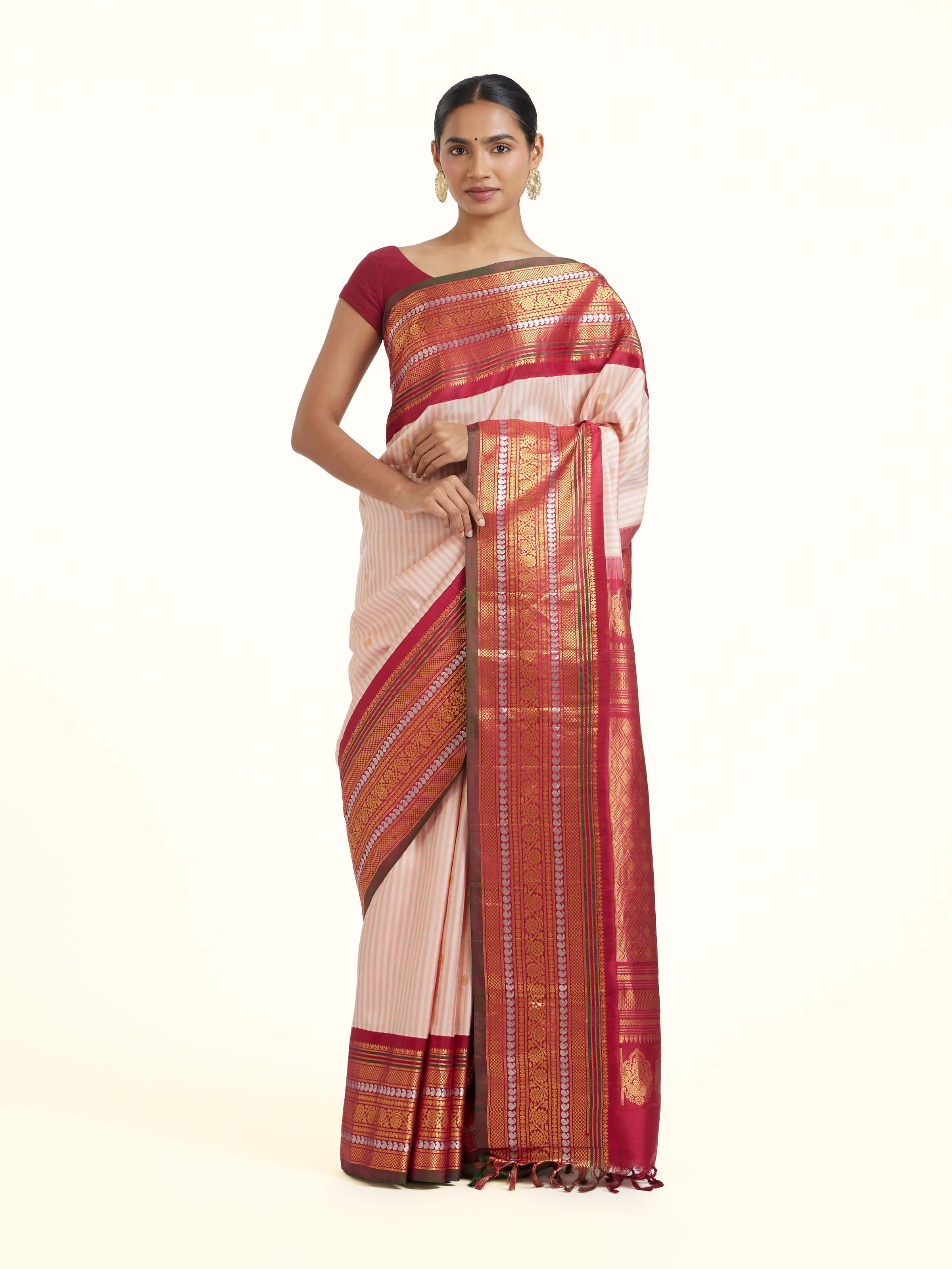 Peach Gadwal Silk Zari Saree