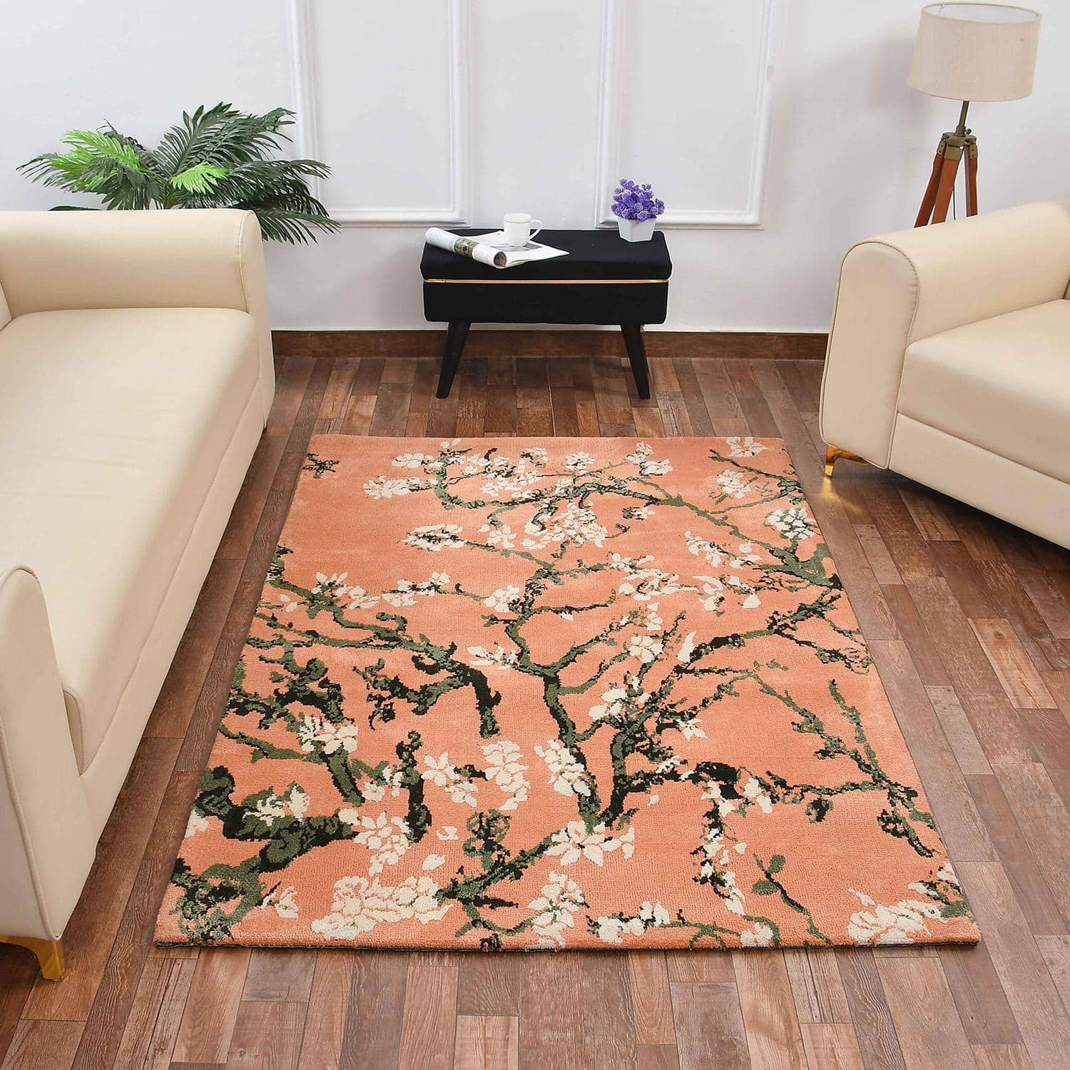 Multicolor Floral Machine Made Polyester 4 X 6 Feet Carpet