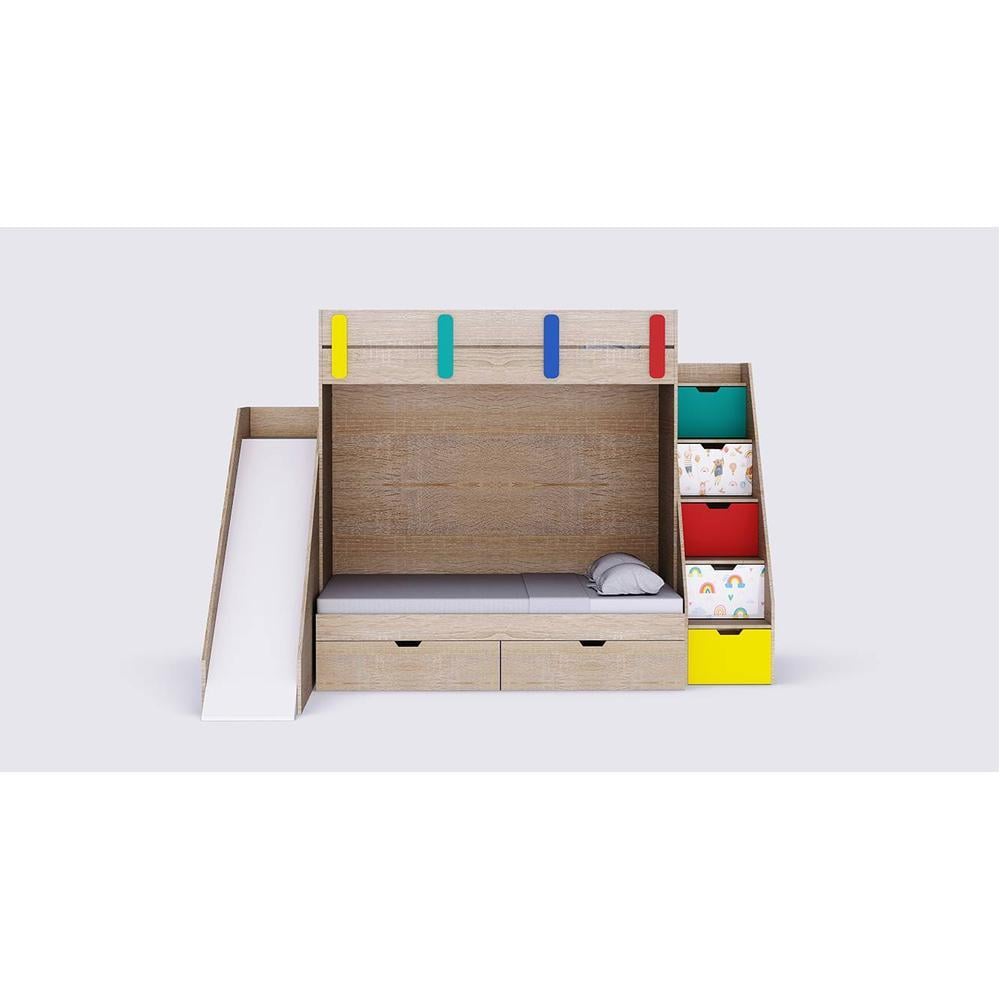 Sleep N’ Slide Bunk Bed with Slide and Storage in Oak Colour
