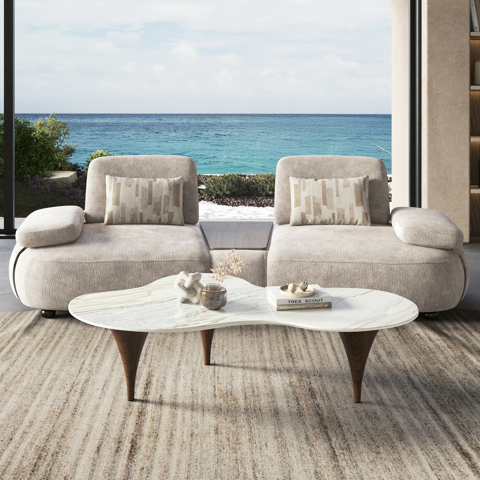 Montana Metal Coffee Table In Palisandro Sintered Stone And Dark Gold Finish