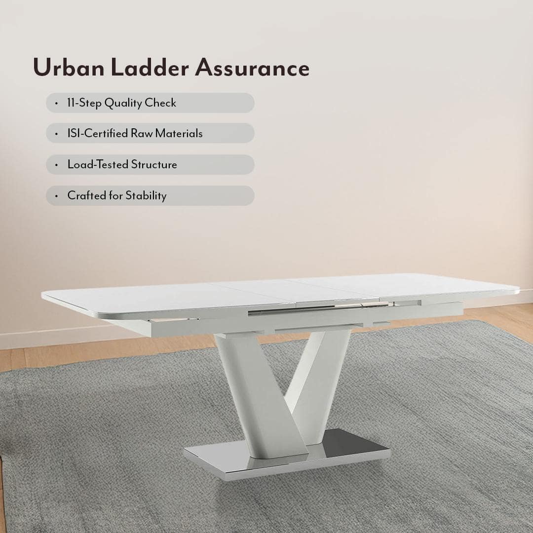 Caribu Glass 6 To 8 Seater Extendable Dining Table In White High Gloss Finish