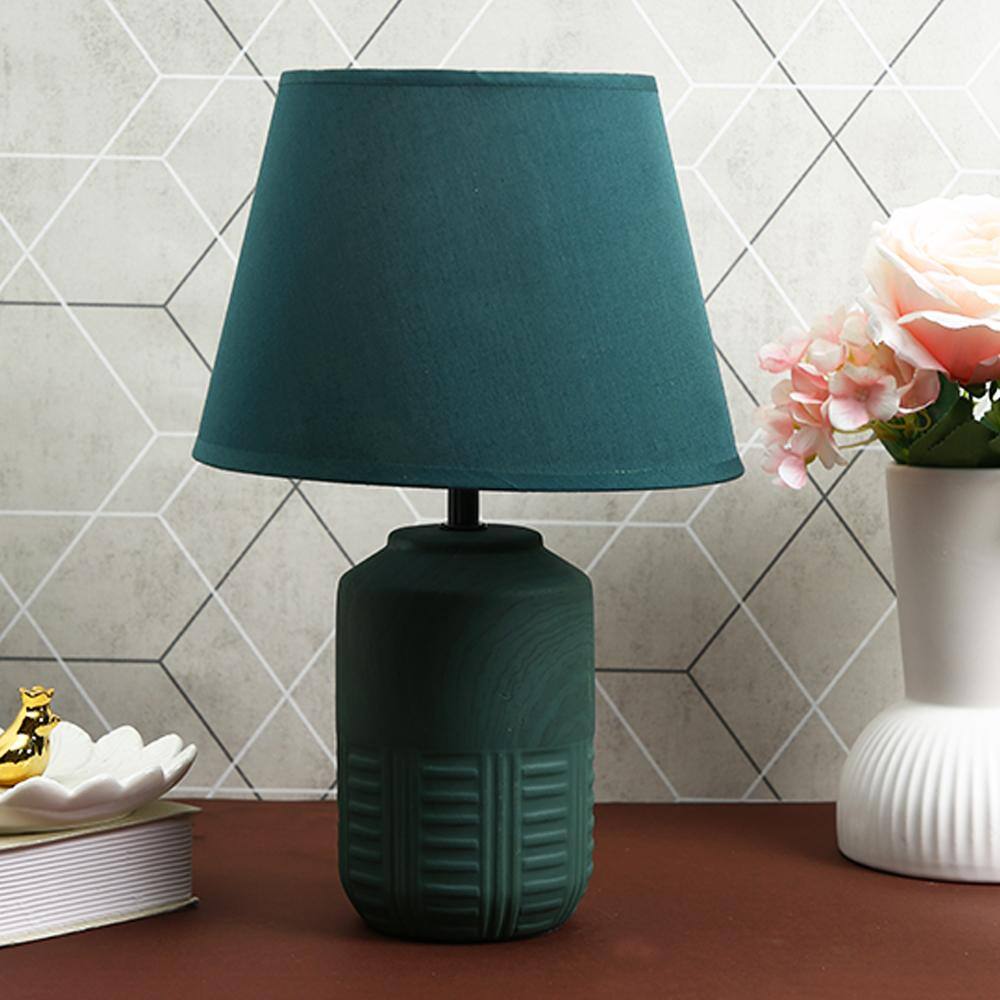 Desk Lamp Blue Carved Base with Modern Shade