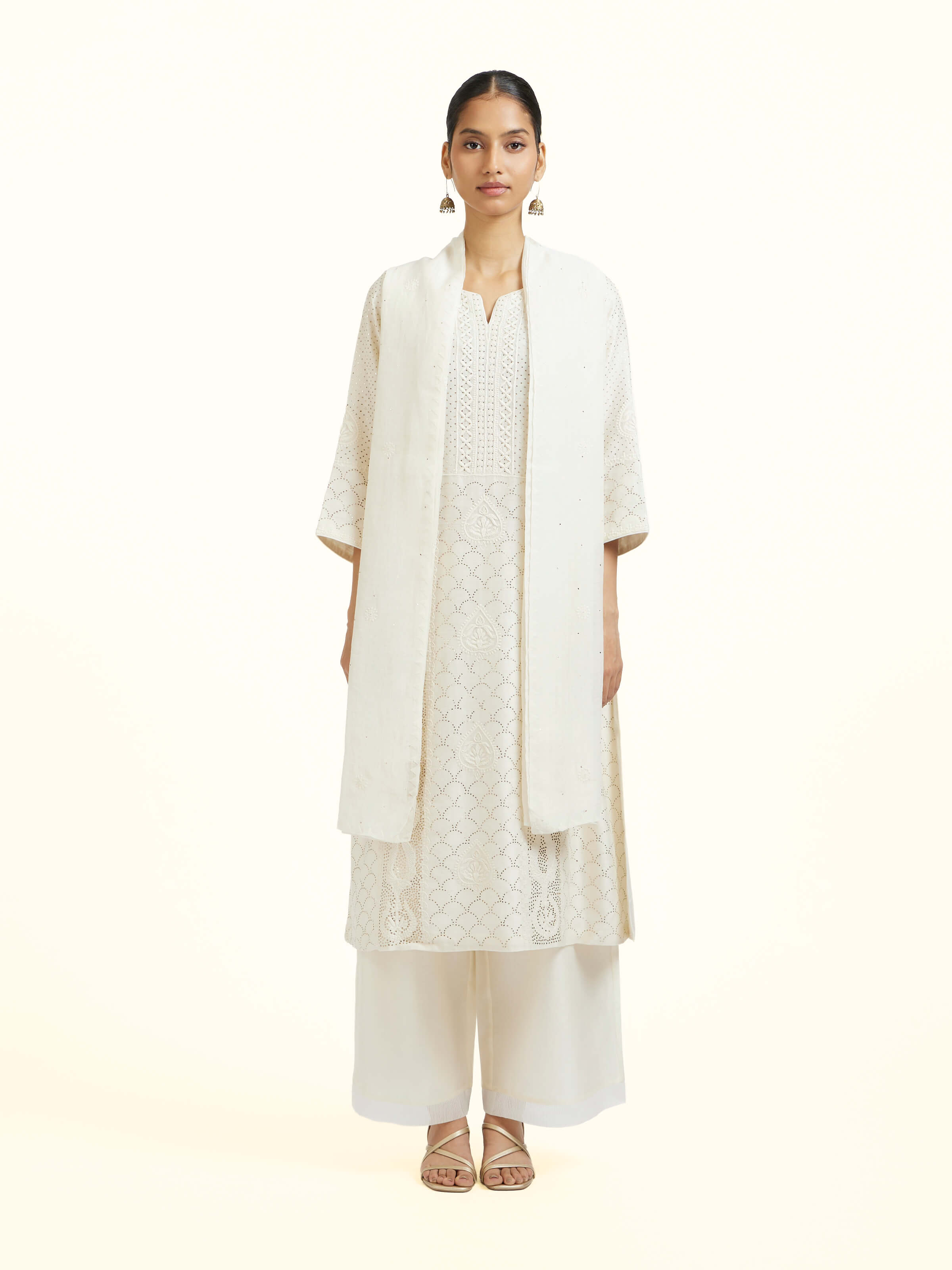 Off-white Cotton Silk Chikankari Stole