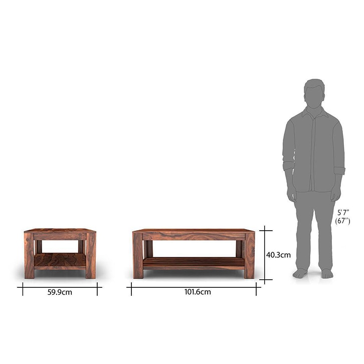 Striado Rectangular Solid Wood Coffee Table In Teak Finish