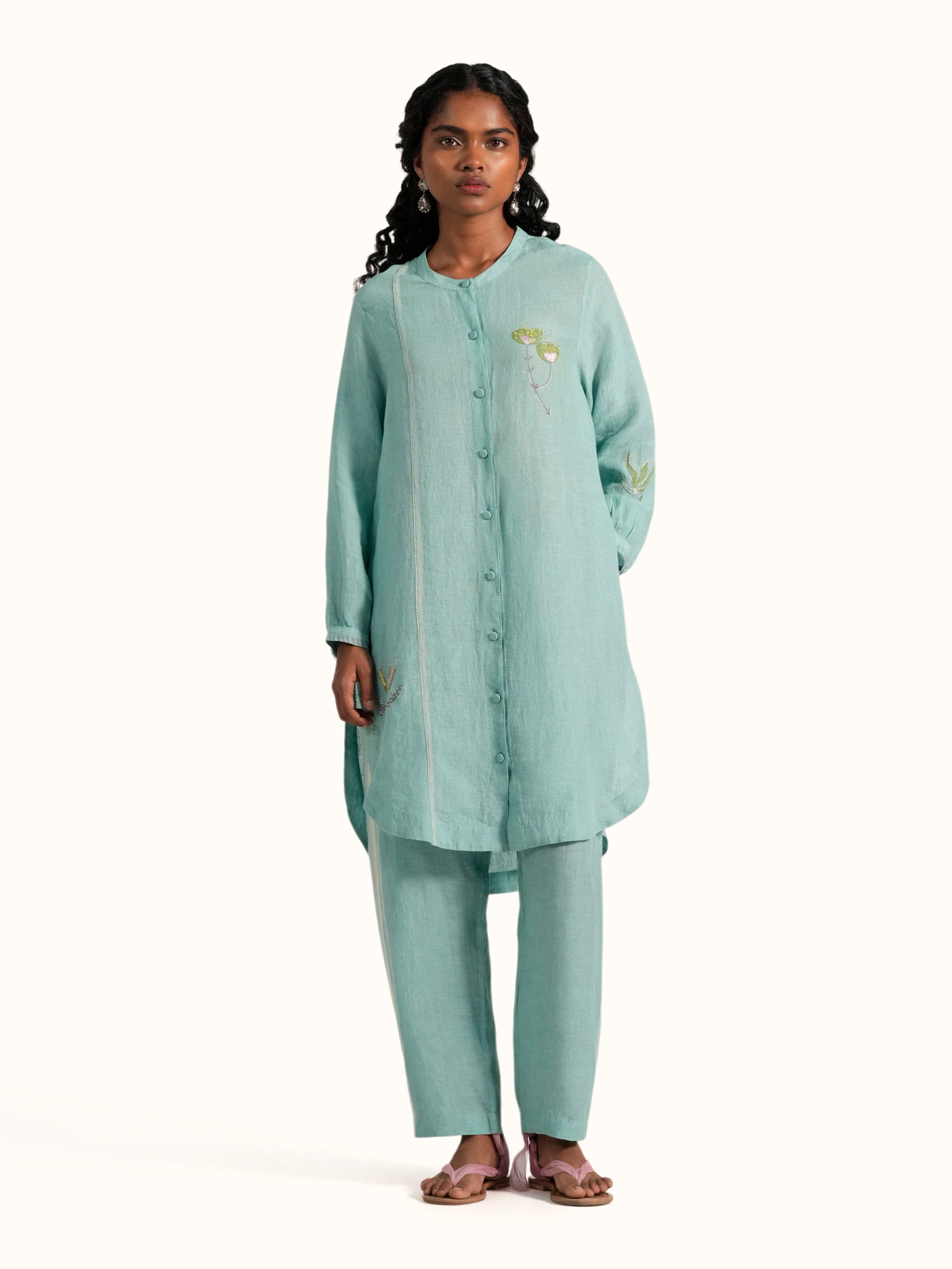 Blue Linen Handloom Co-Ord Set