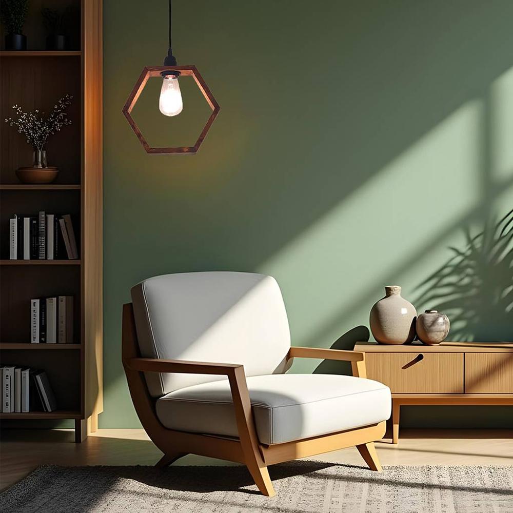 Hex Brown Solid Wood Single Hanging Light - Symplify