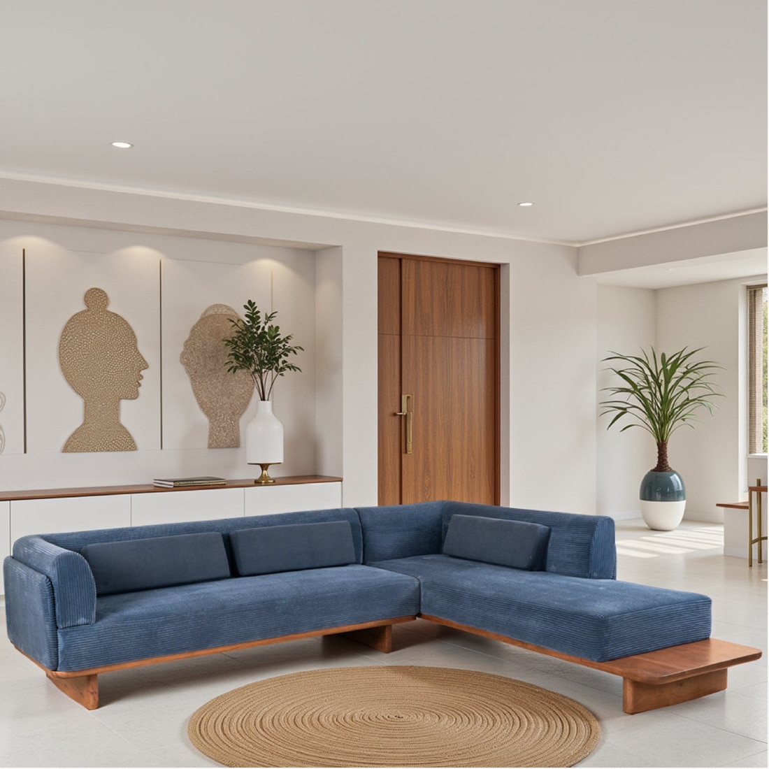 Anish Solid Wood Modular L Shape Sofa in Brown Colour - Orange Tree