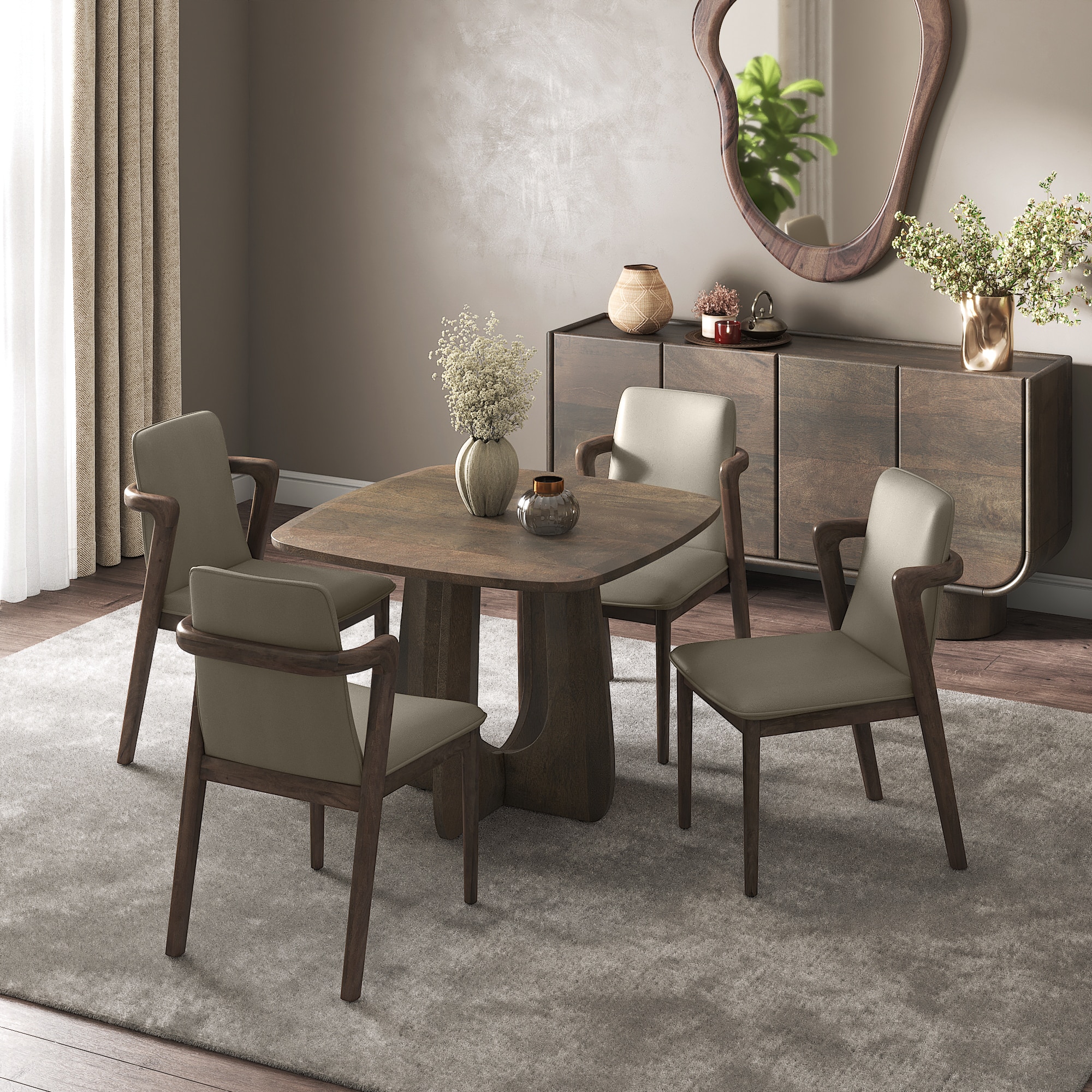 Aero Solid Wood 4 Seater Dining Table In Danish Walnut Finish