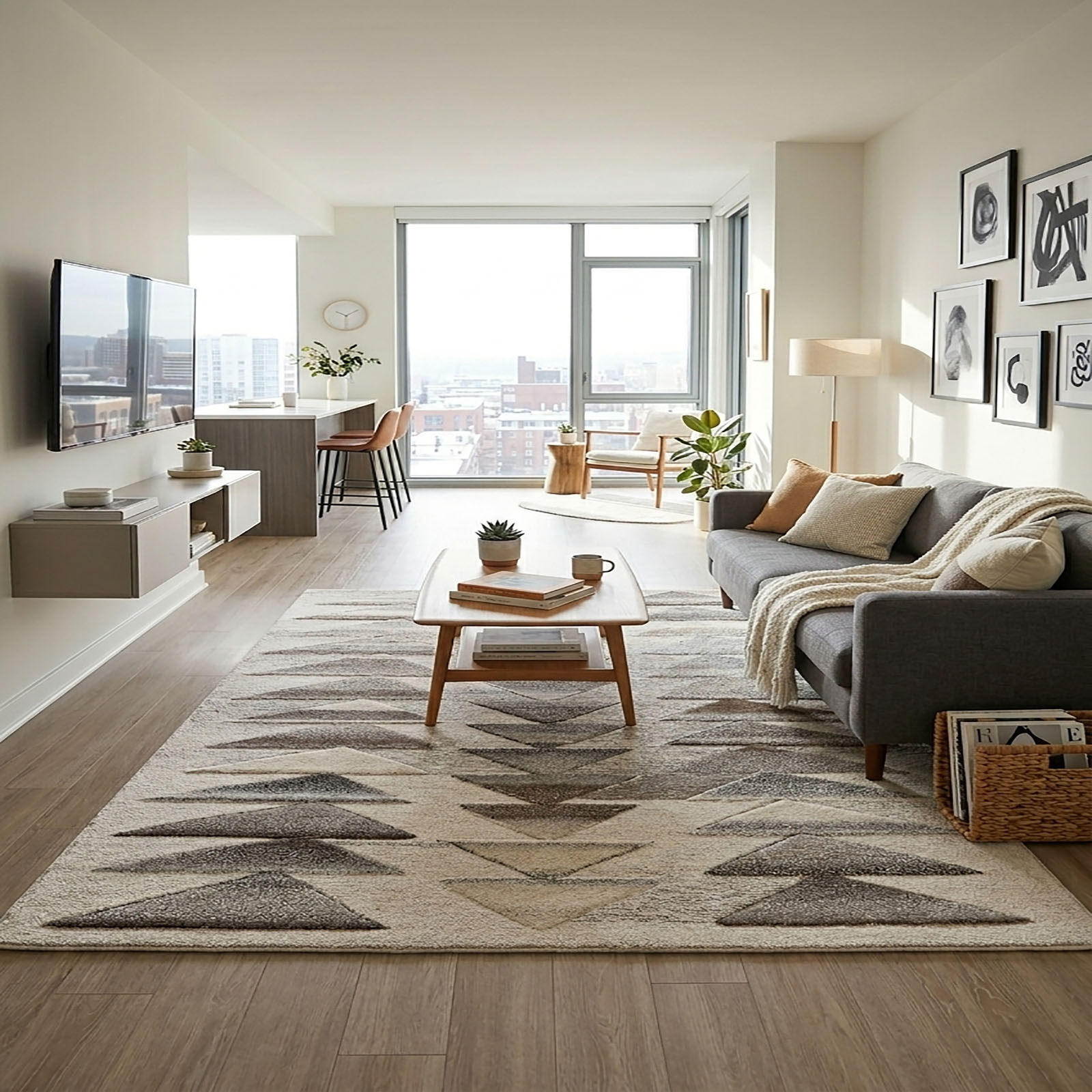 Modern Geometric Triangle Area Rug Grey Cream 64 x 92 - The Woven Legacy