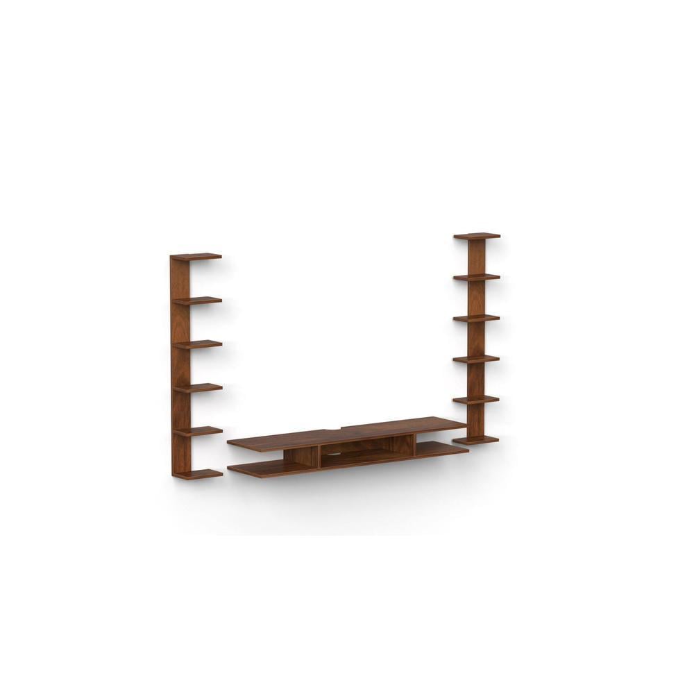 Estoye Engineering Wood Wall Mount TV Entertainment Unit Set Top Box Stand/TV Cabinet with Shelves for Books & Décor Display Unit, Ideal for 55” (Brown Maple)