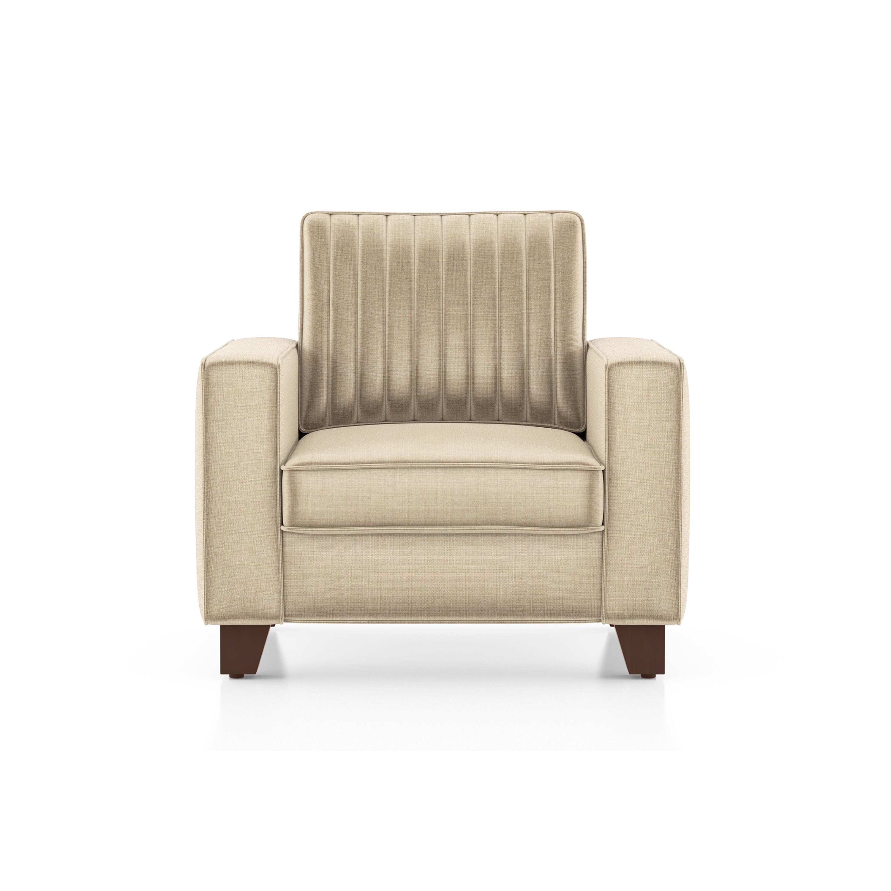 Apollo Neo 1 Seater Fabric Sofa in Pearl White Colour (Back Height : Regular, Cushion Type : Soft)