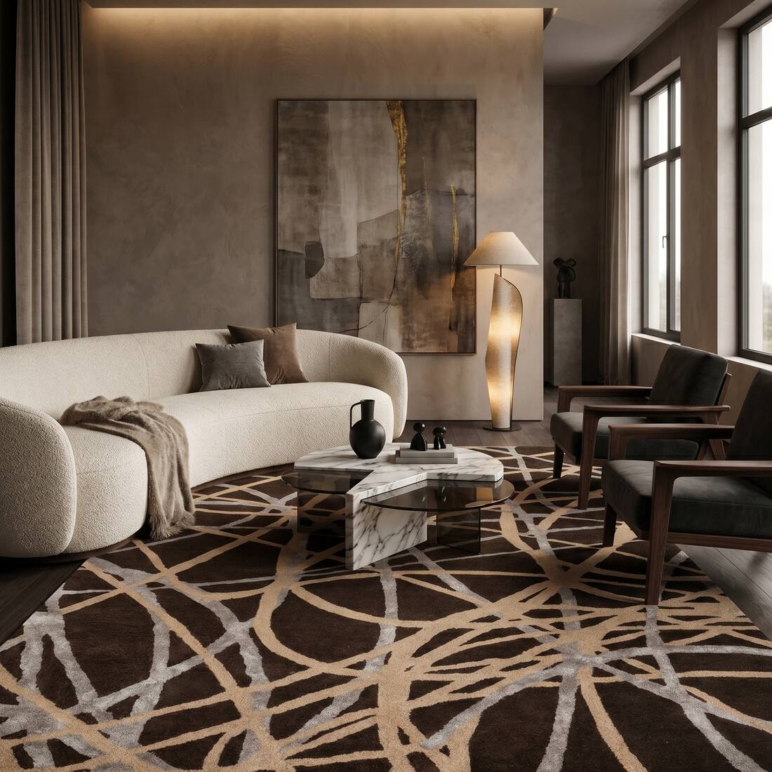 Jaipur Rugs Geometric Wool And Viscose 5x8 Feet Tobacco And Tan Hand Tufted Rug Carpet