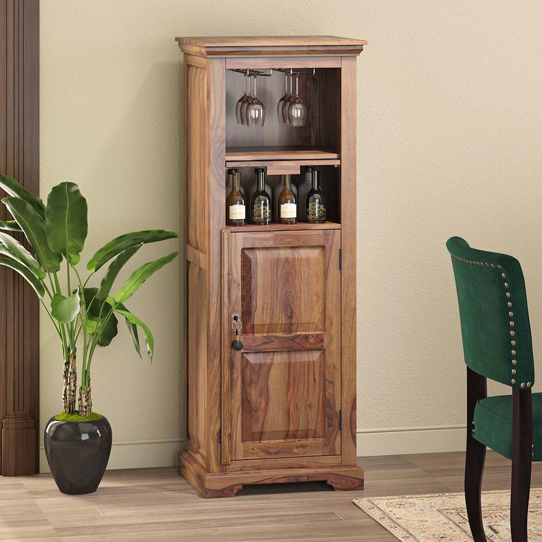 Mateo Solid Wood Bar Cabinet in Teak Finish