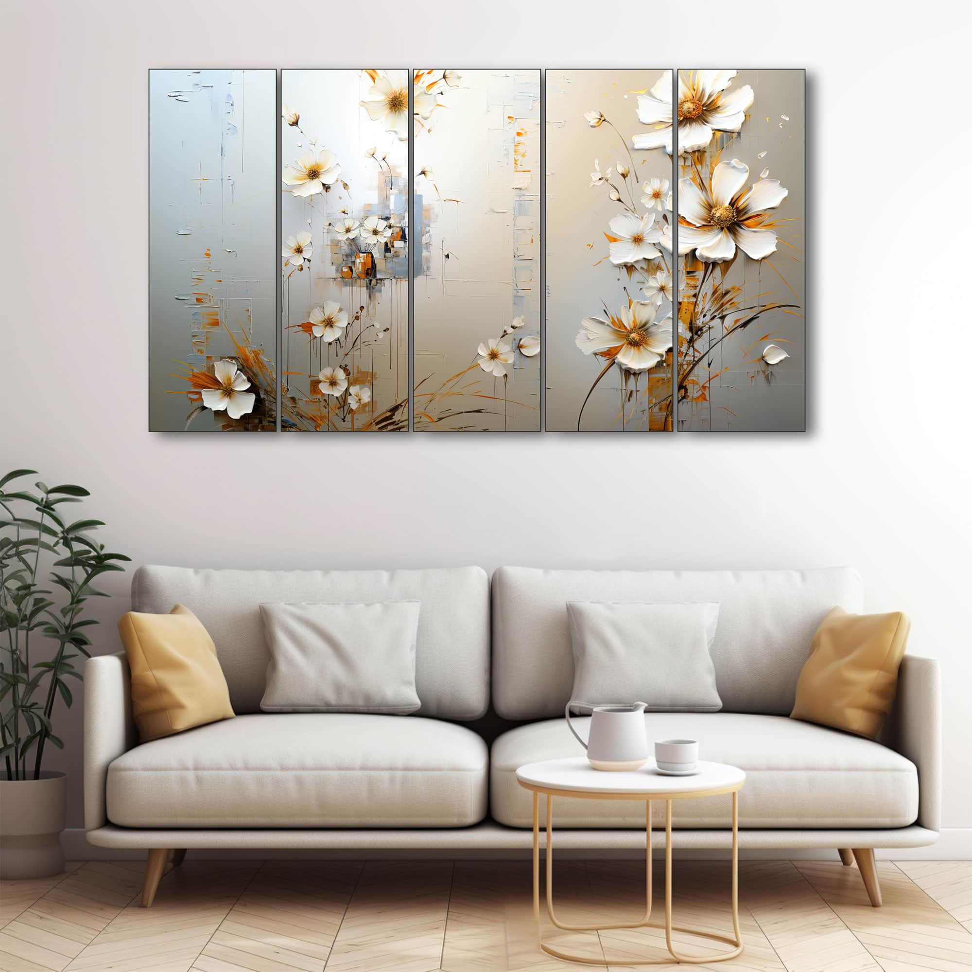 The Castle Decor Flower Art Wall Painting Wooden Framed Digital Painting 27x48 Inch - The Castle Decor