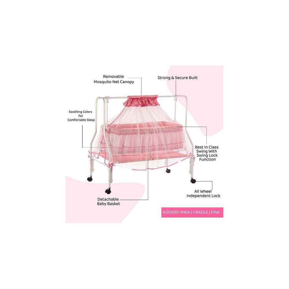 Maia Stainless Steel Baby Cradle with Mosquito Net Florals & Stripes