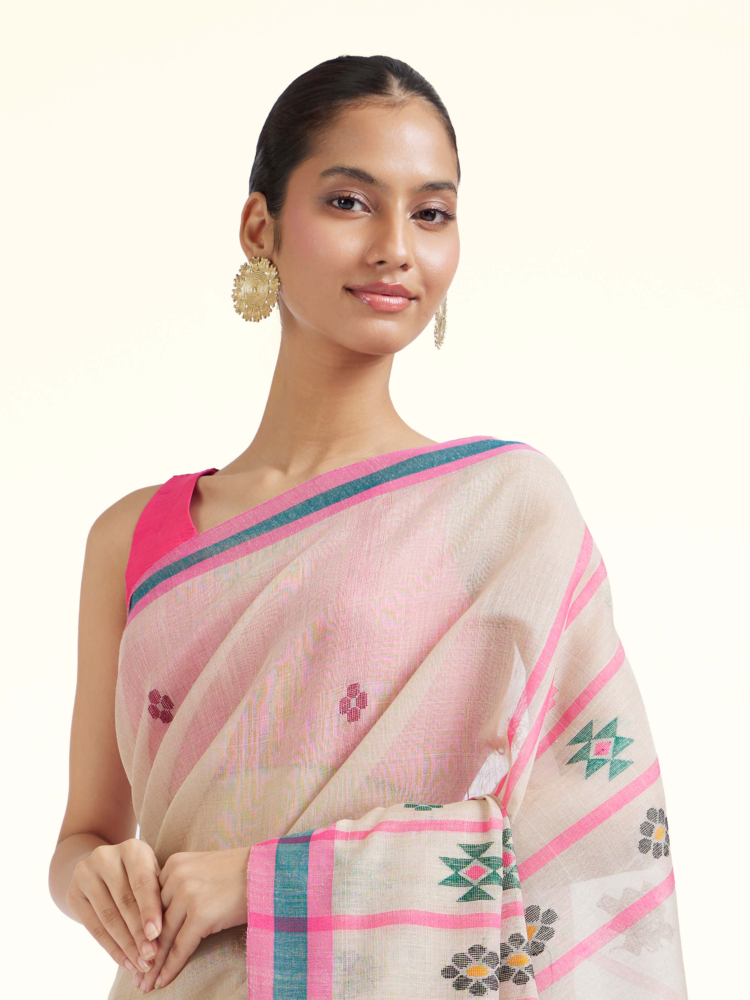 Beige Mulberry Silk Extra-weft Saree