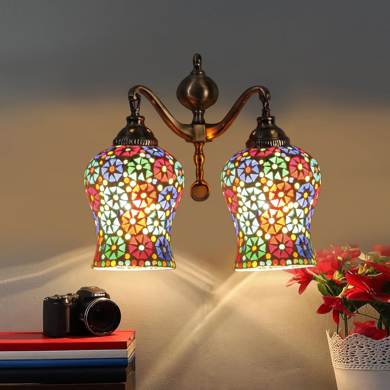 Devansh Metal Electric Wall Light in Multi Colour with Multi Shade Count of 2 Lights