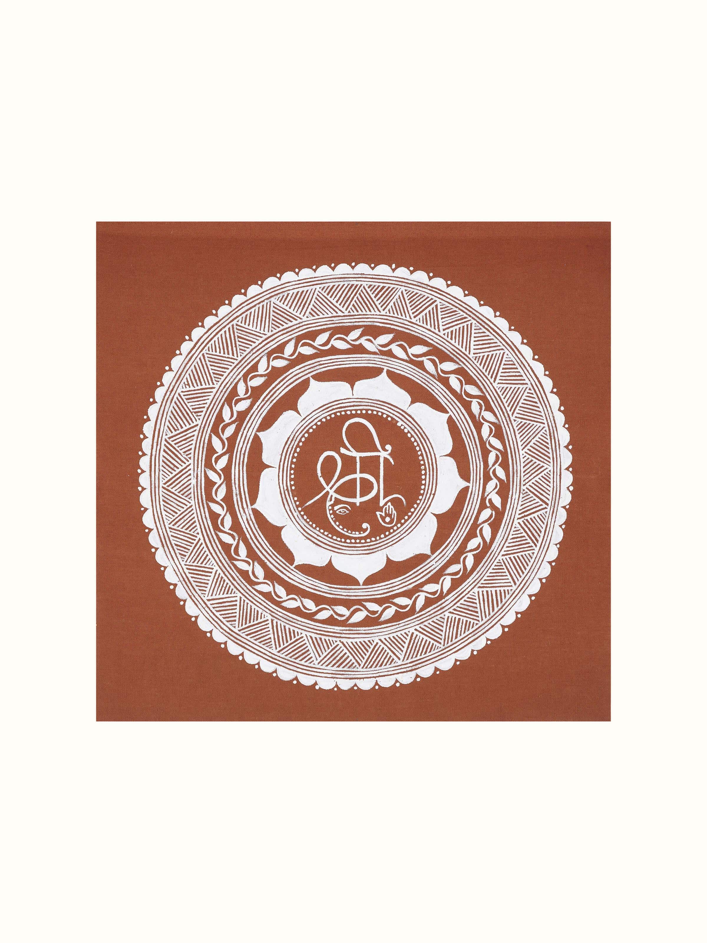 Front view of Aipan shree painting featuring vibrant colors and traditional patterns